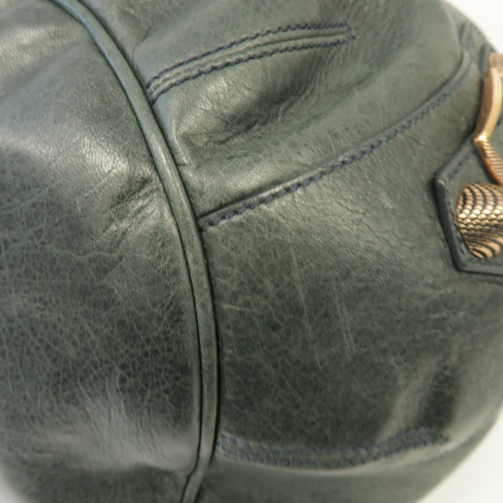 BALENCIAGA 皮革Giant Pom Pom金扣手挽肩背兩用袋深綠色
