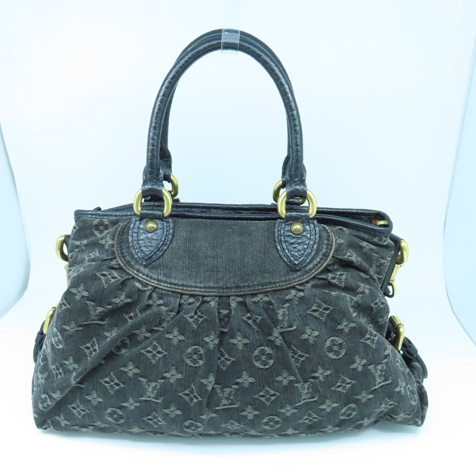 LOUIS VUITTON Monogram Denim Neo Cabby GM金扣手挽肩背兩用袋黑色