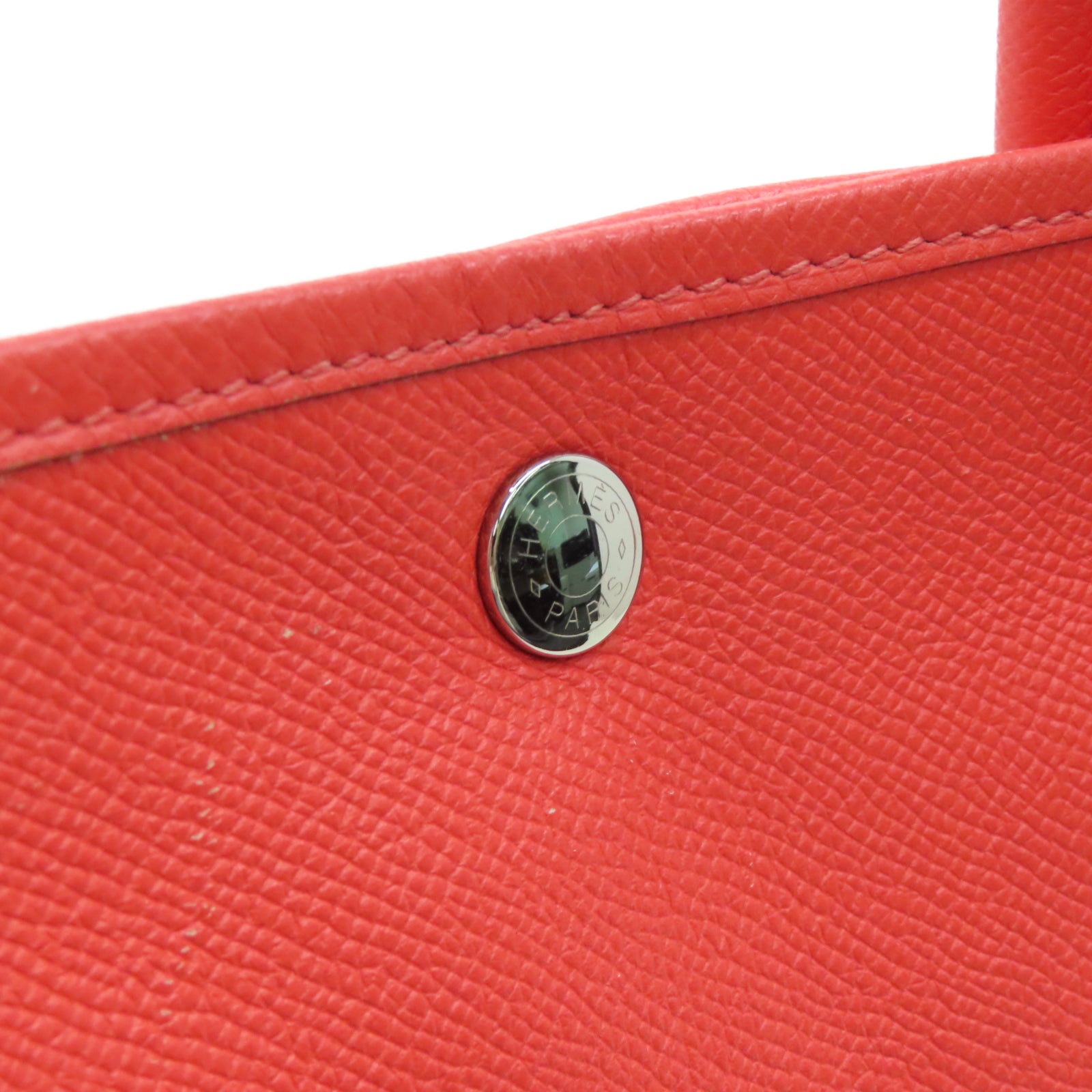 HERMES Veau Epsom皮革GardenParty PM银扣手挽袋糖果红色