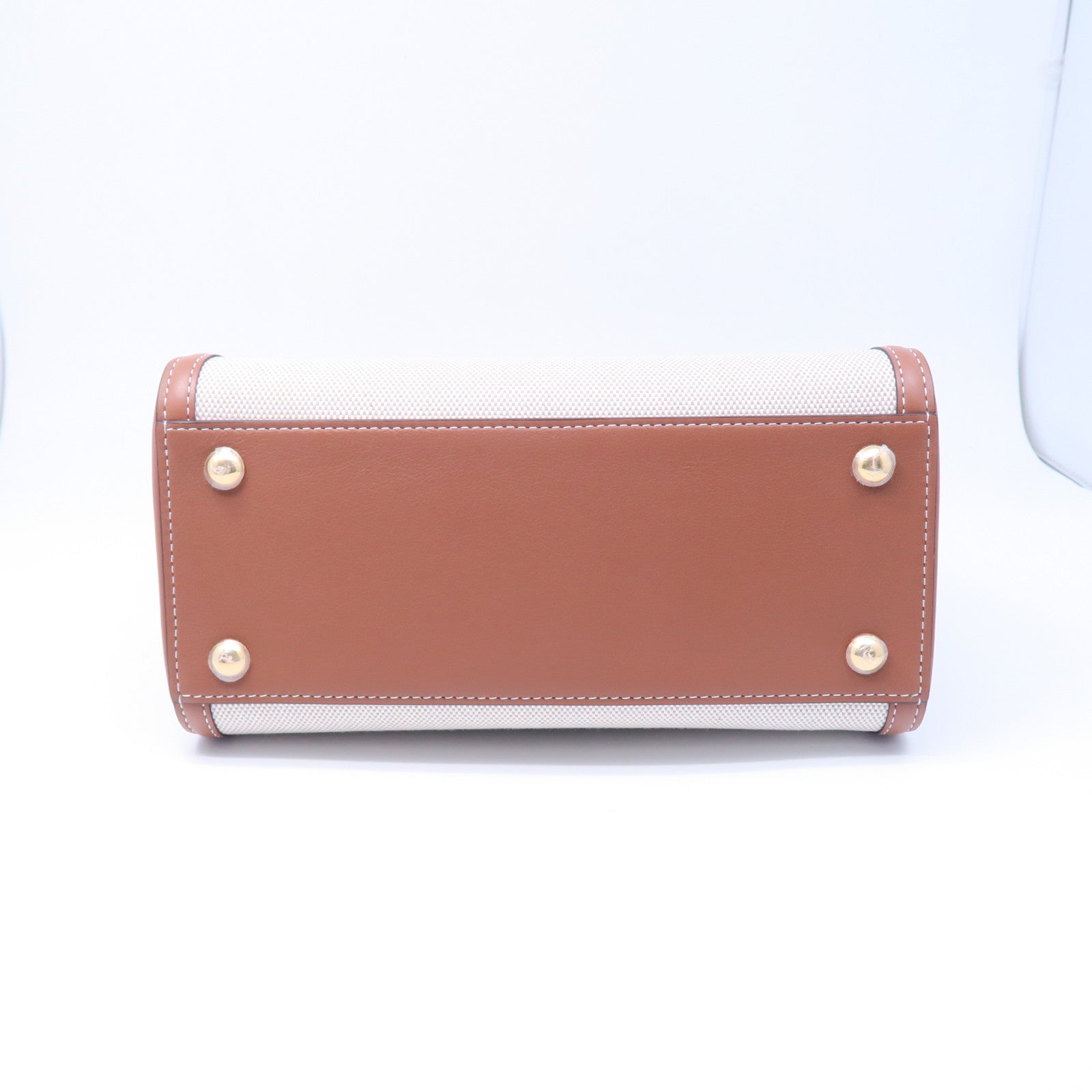 SELECTION 帆布/牛皮皮革Delvaux Brillant PM金扣手挽肩背兩用袋棕色/白色