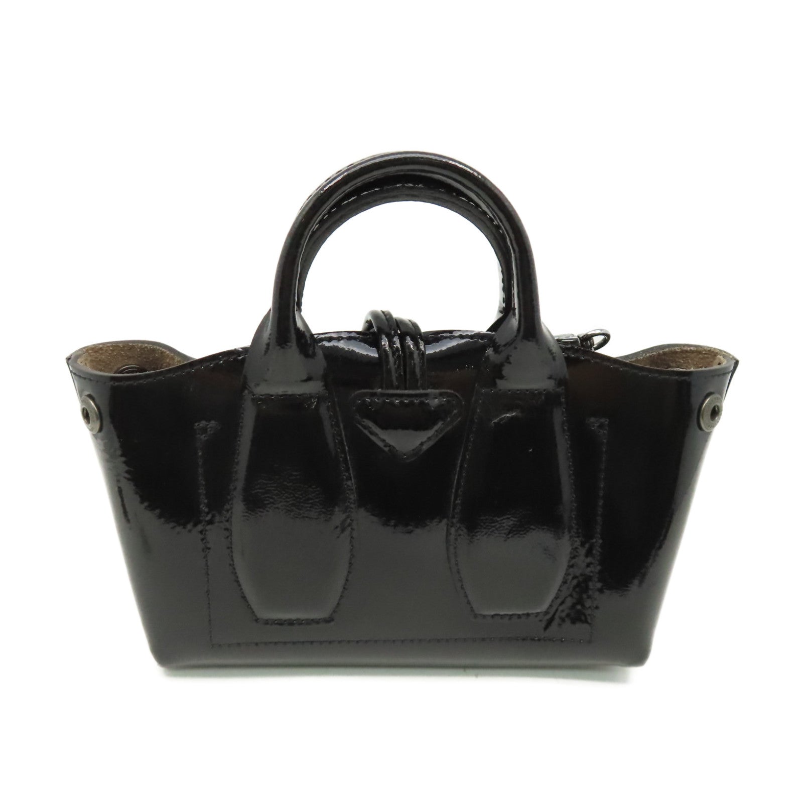 Longchamp 漆皮皮革2Way Shoulder Bag鏈帶手挽肩背兩用袋黑色