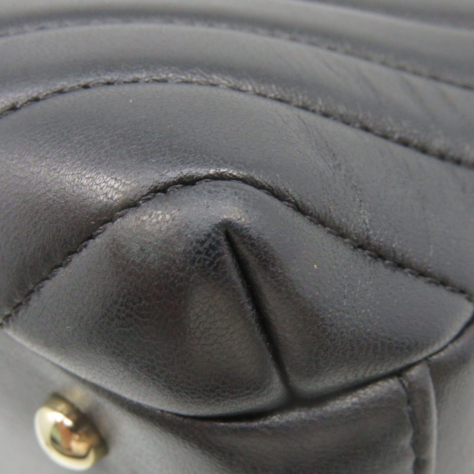 CHANEL 斜紋羊皮皮革2Way Shoulder Bag金扣鏈帶手挽肩背兩用袋黑色