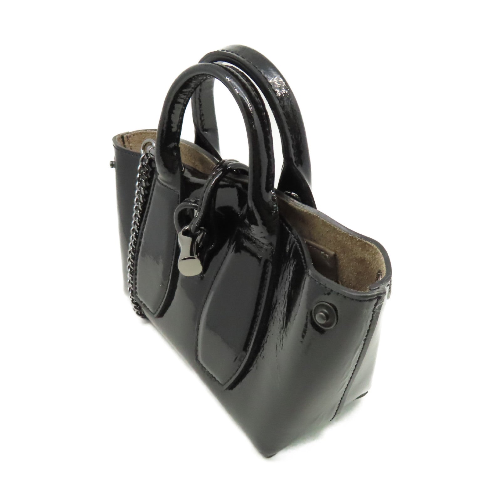 Longchamp 漆皮皮革2Way Shoulder Bag鏈帶手挽肩背兩用袋黑色