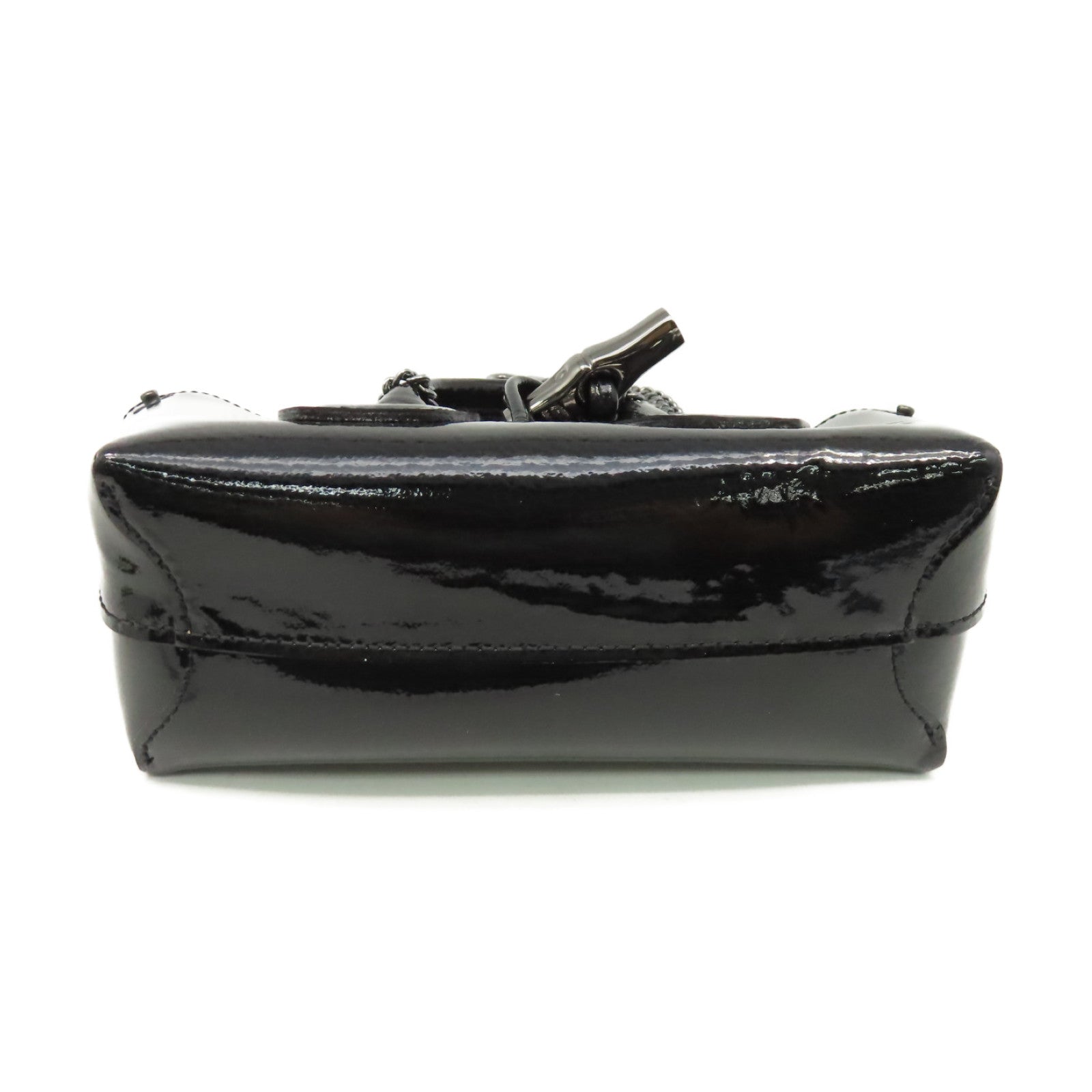 Longchamp 漆皮皮革2Way Shoulder Bag鏈帶手挽肩背兩用袋黑色