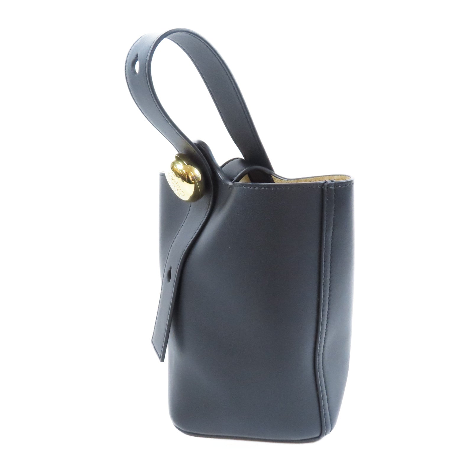 LOEWE 牛皮皮革Mini Pebble Bucket bag金扣手挽肩背兩用袋黑色