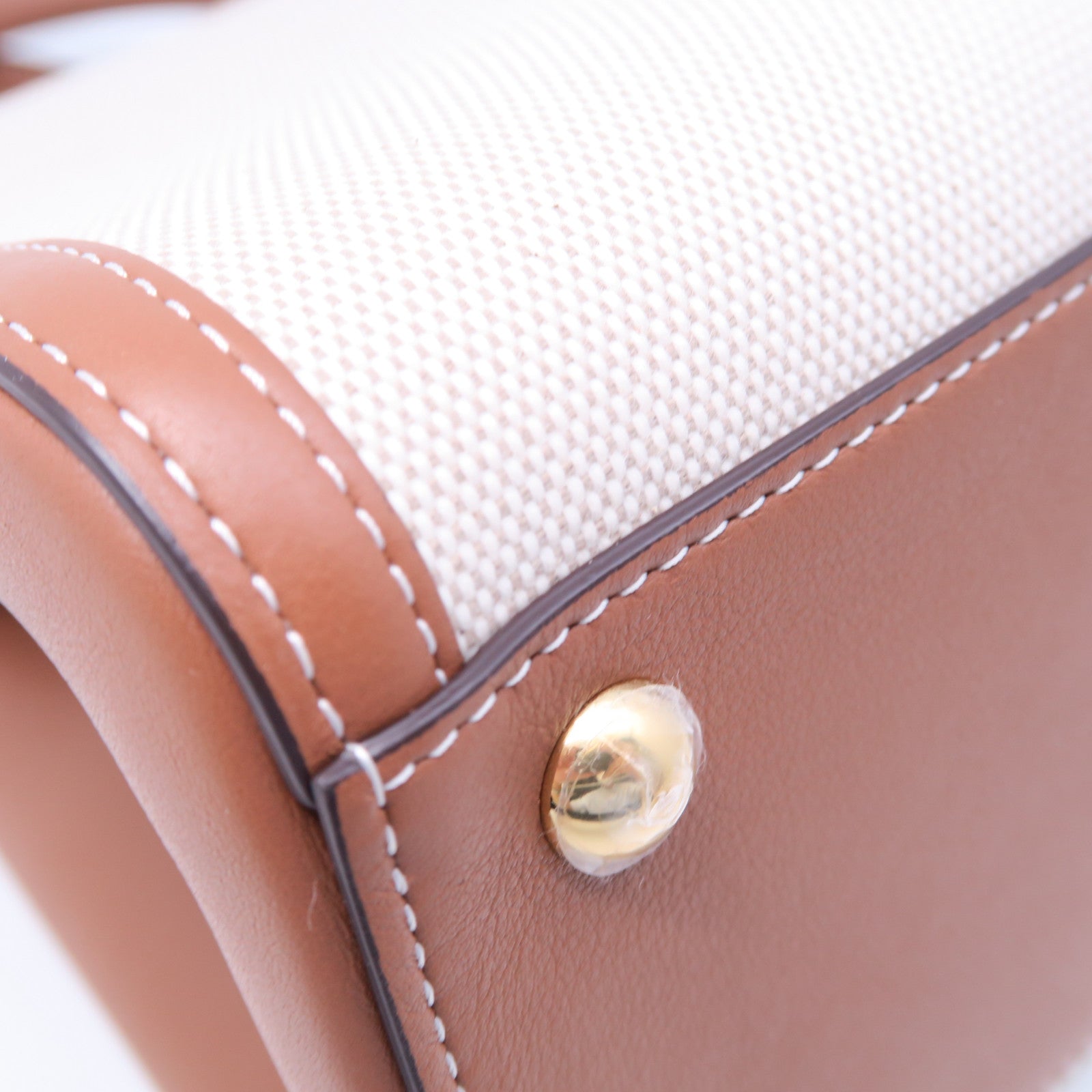 SELECTION 帆布/牛皮皮革Delvaux Brillant PM金扣手挽肩背兩用袋棕色/白色