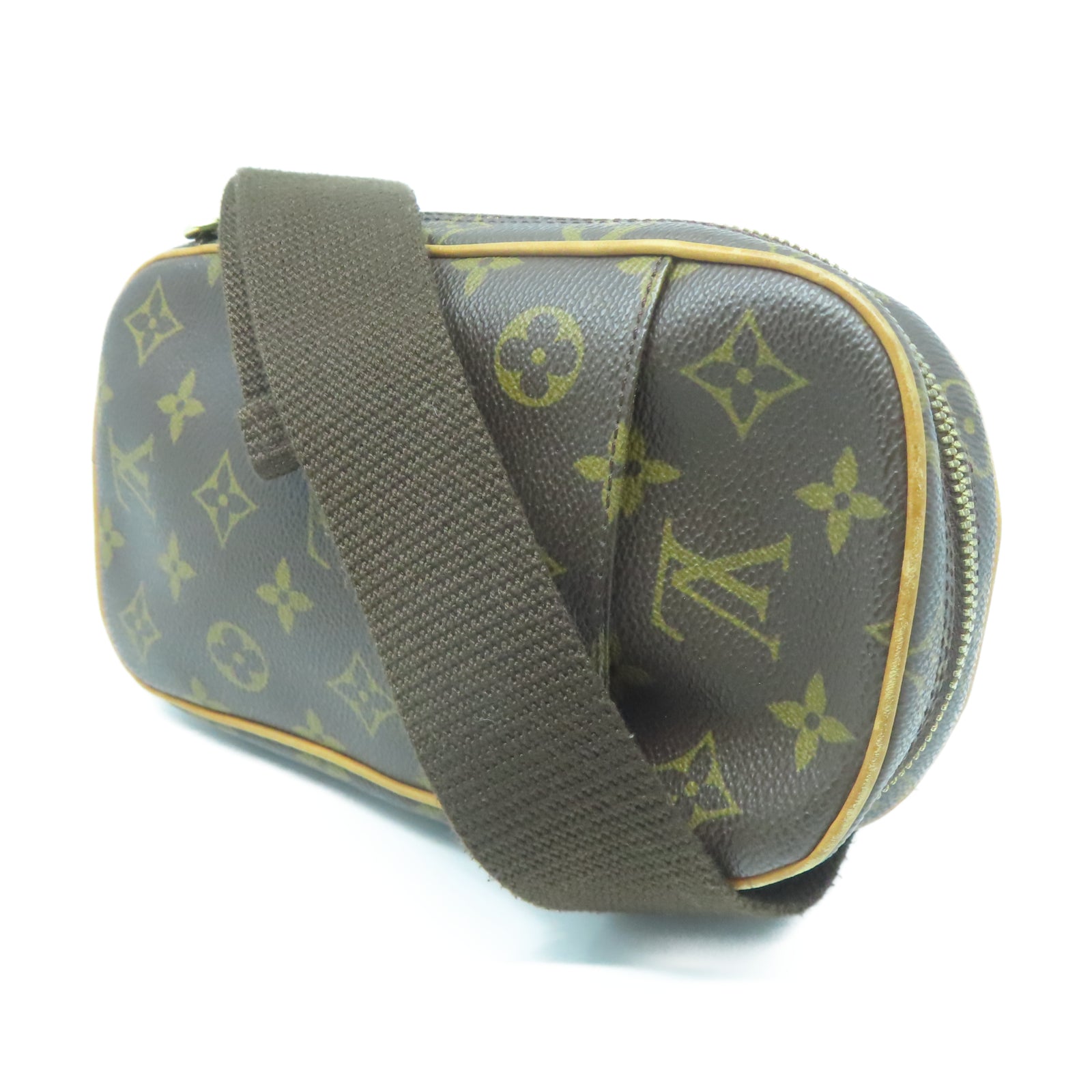 LOUIS VUITTON Monogram Pochette Gange金扣胸包棕色