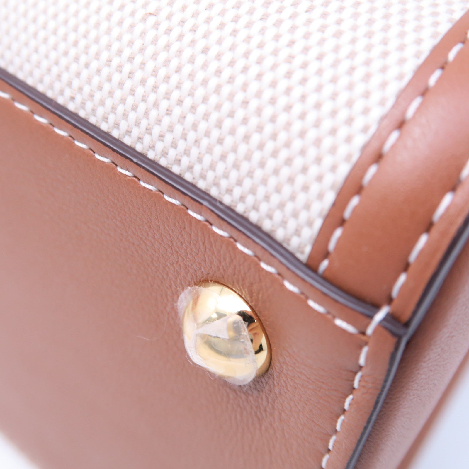 SELECTION 帆布/牛皮皮革Delvaux Brillant PM金扣手挽肩背兩用袋棕色/白色