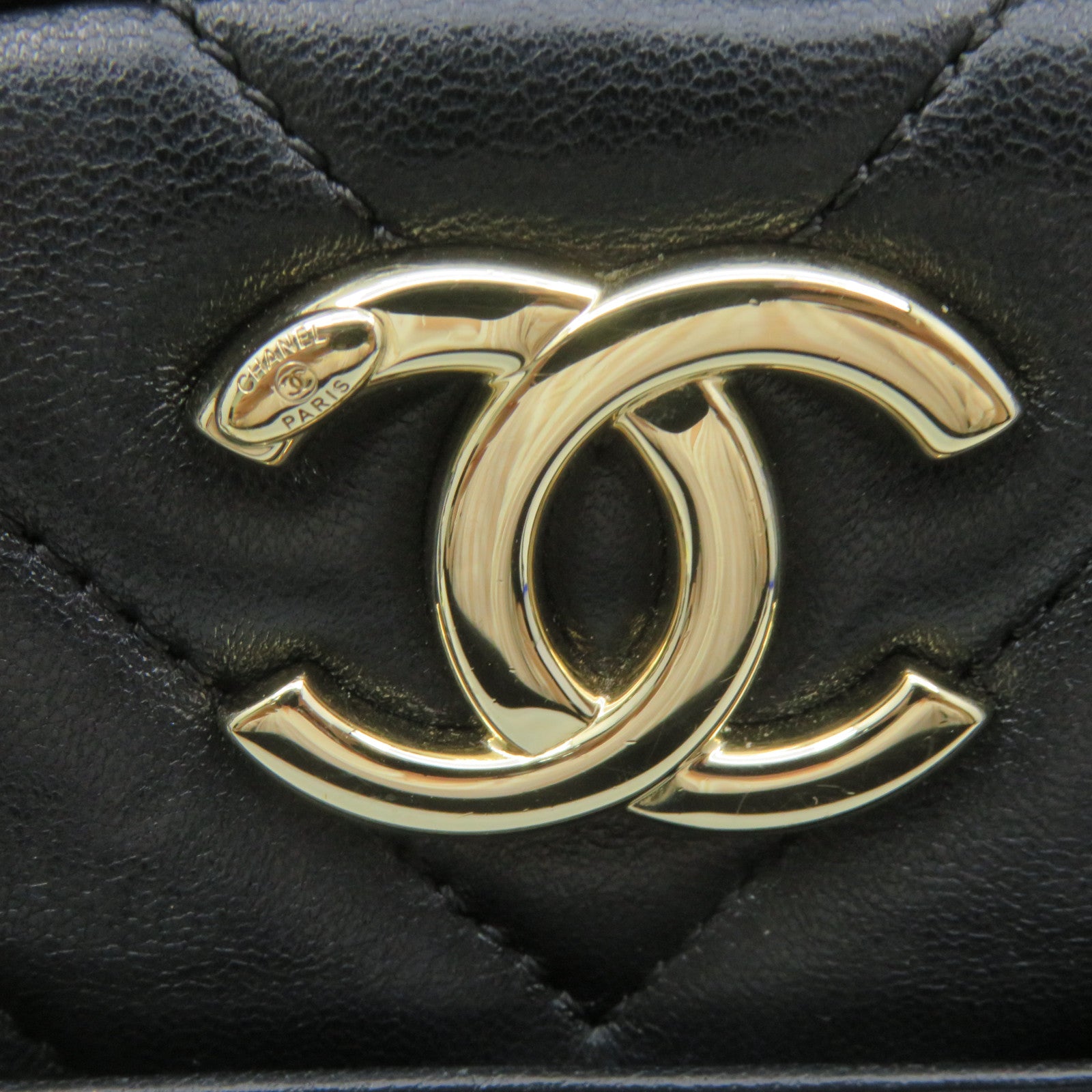 CHANEL 斜紋羊皮皮革2Way Shoulder Bag金扣鏈帶手挽肩背兩用袋黑色