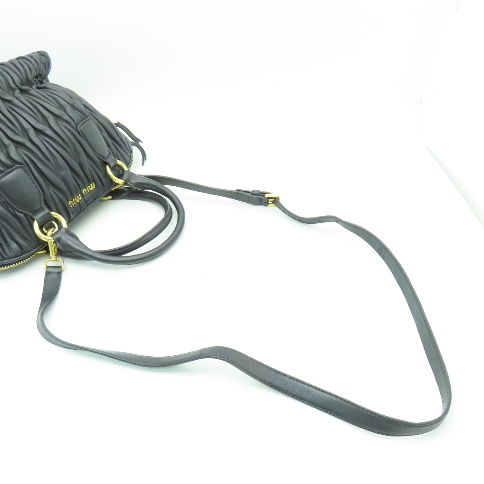 Miu Miu 羊皮皮革2 Way Shoulder金扣手挽肩背兩用袋黑色
