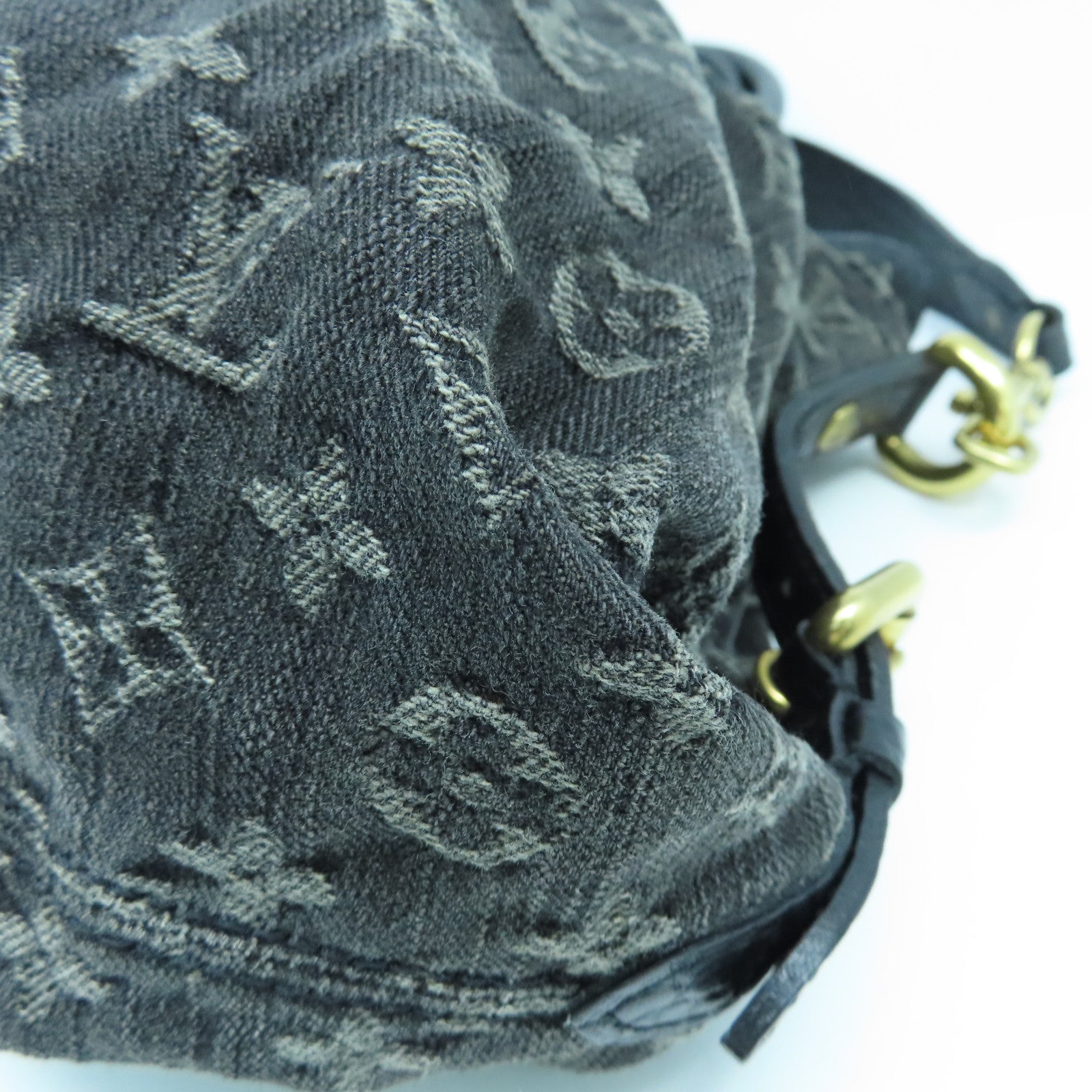 LOUIS VUITTON Monogram Denim Neo Cabby GM金扣手挽肩背兩用袋黑色