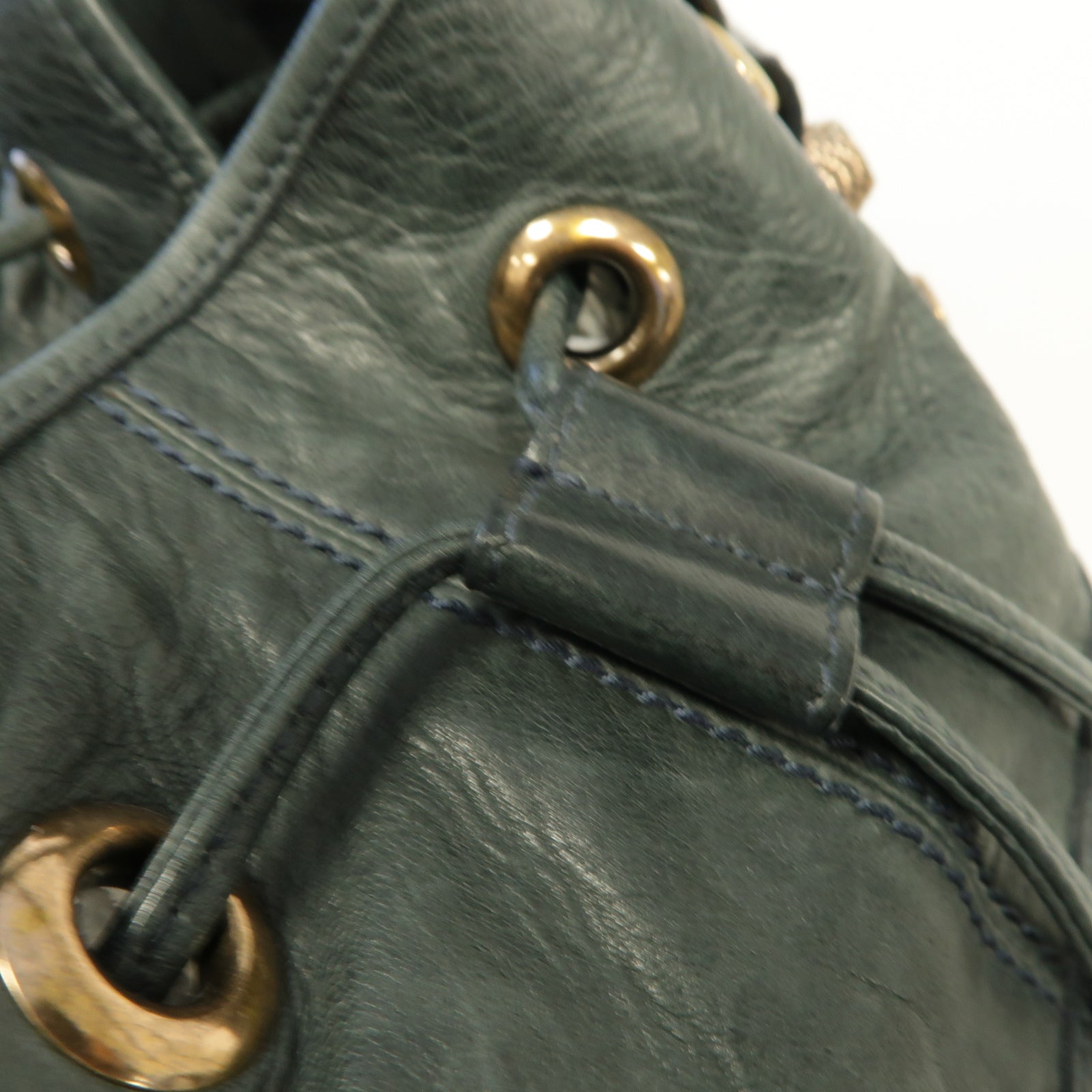 BALENCIAGA 皮革Giant Pom Pom金扣手挽肩背兩用袋深綠色