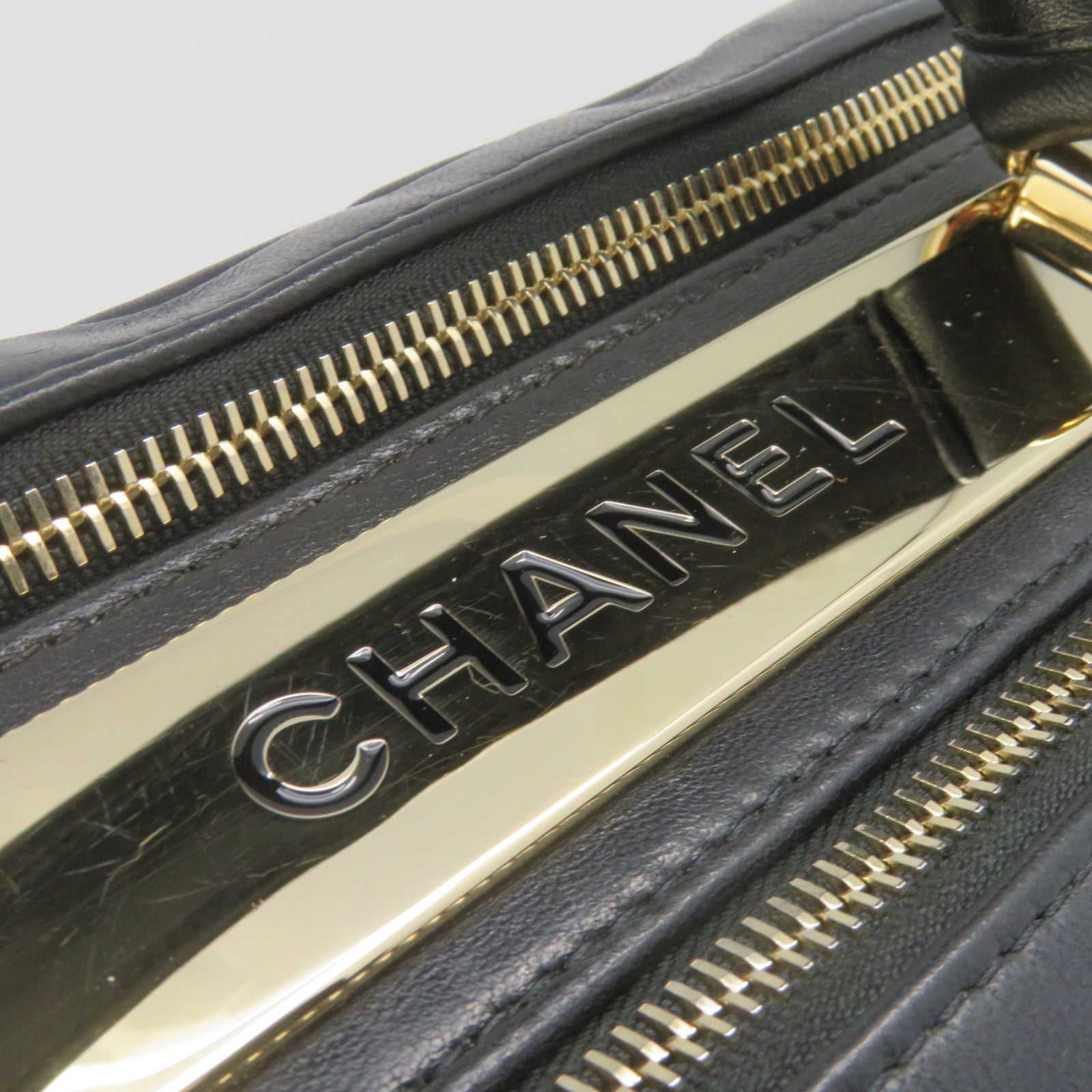 CHANEL 斜紋羊皮皮革2Way Shoulder Bag金扣鏈帶手挽肩背兩用袋黑色