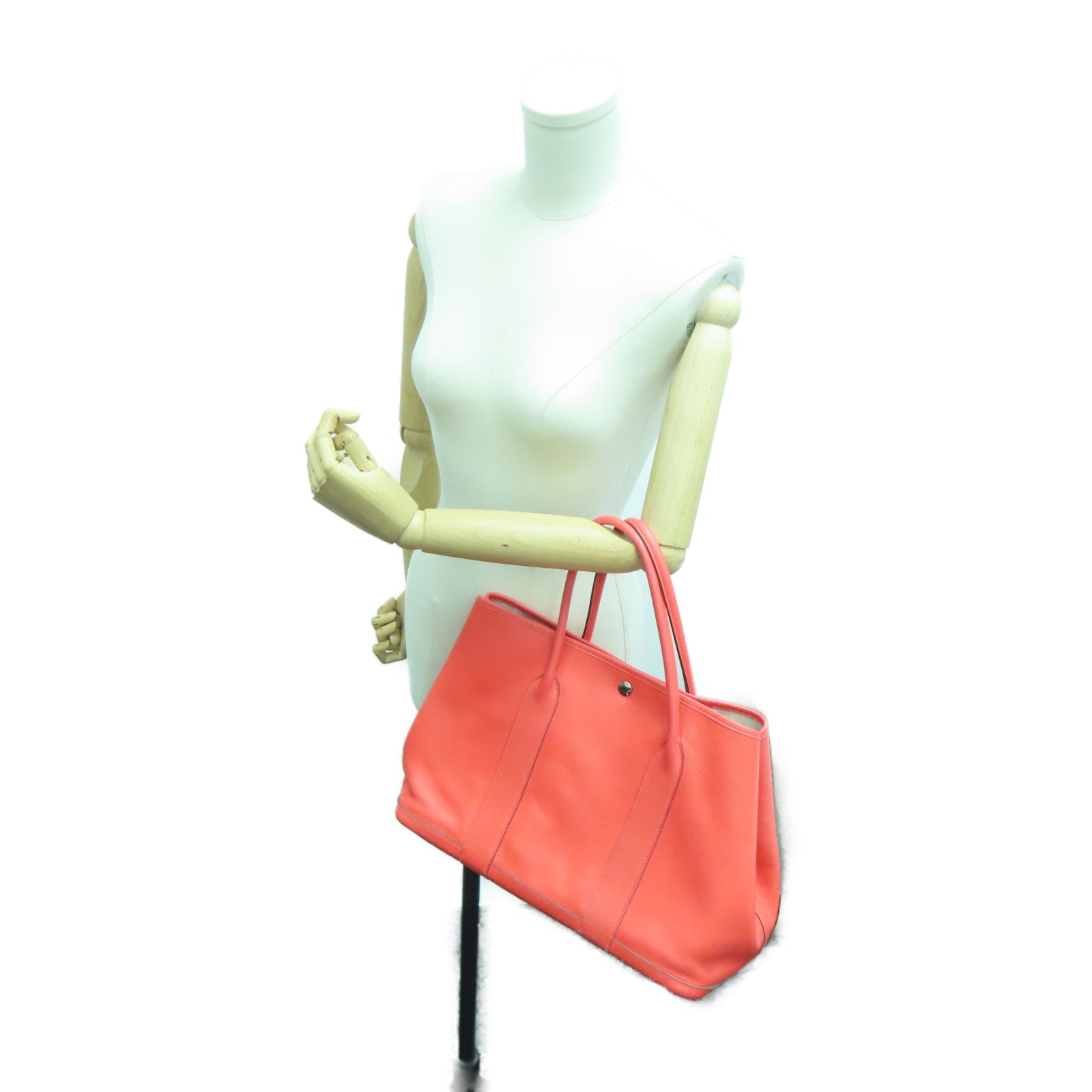 HERMES Veau Epsom皮革GardenParty PM银扣手挽袋糖果红色