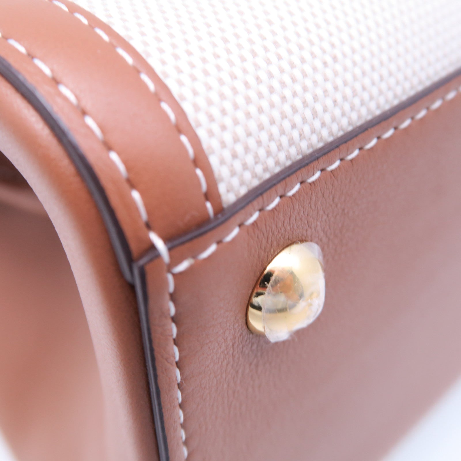 SELECTION 帆布/牛皮皮革Delvaux Brillant PM金扣手挽肩背兩用袋棕色/白色