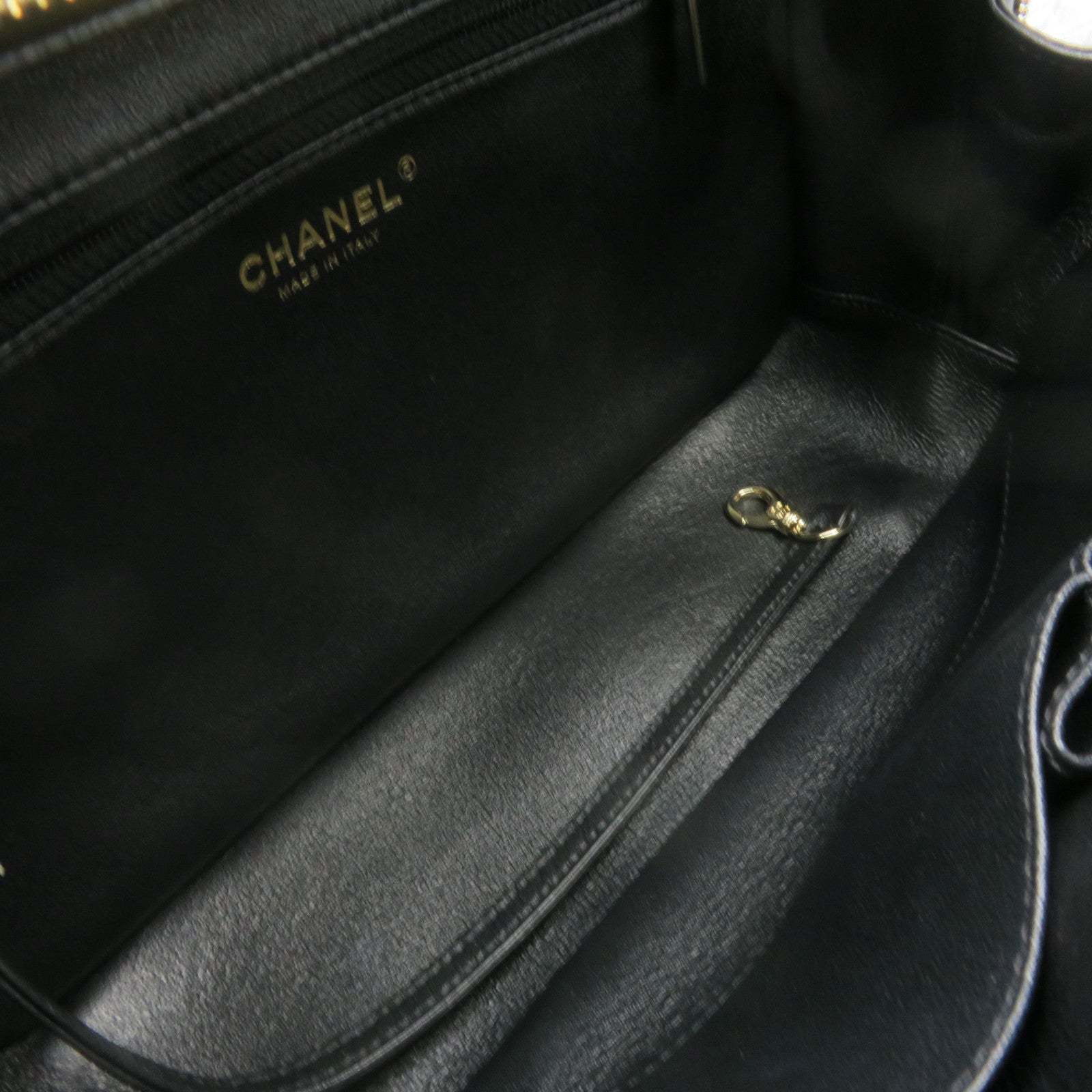 CHANEL 斜紋羊皮皮革2Way Shoulder Bag金扣鏈帶手挽肩背兩用袋黑色