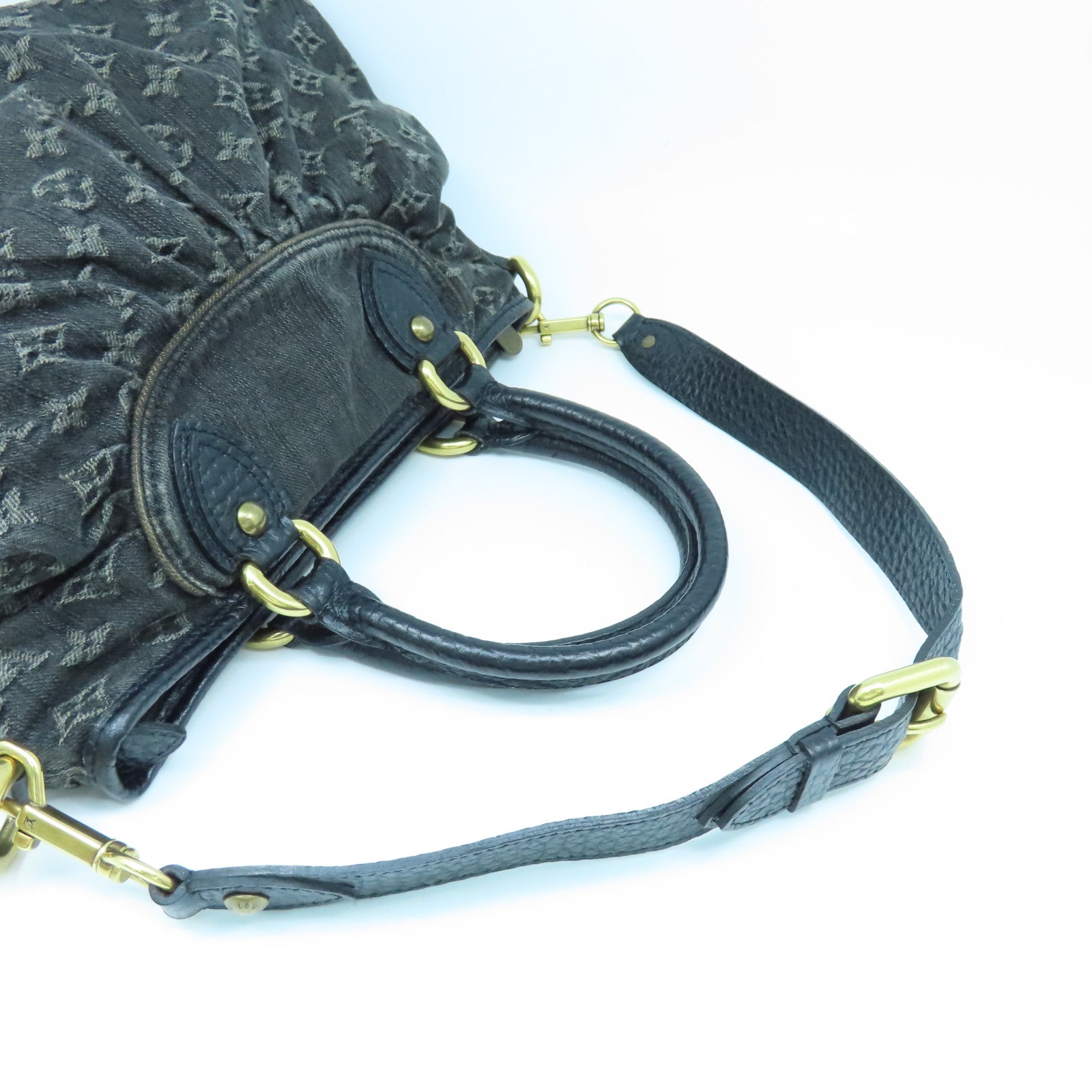 LOUIS VUITTON Monogram Denim Neo Cabby GM金扣手挽肩背兩用袋黑色