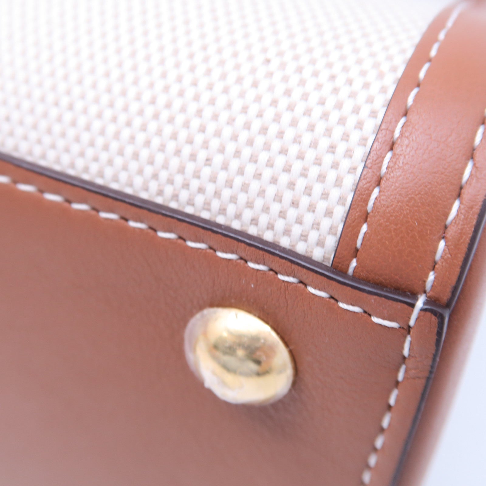 SELECTION 帆布/牛皮皮革Delvaux Brillant PM金扣手挽肩背兩用袋棕色/白色