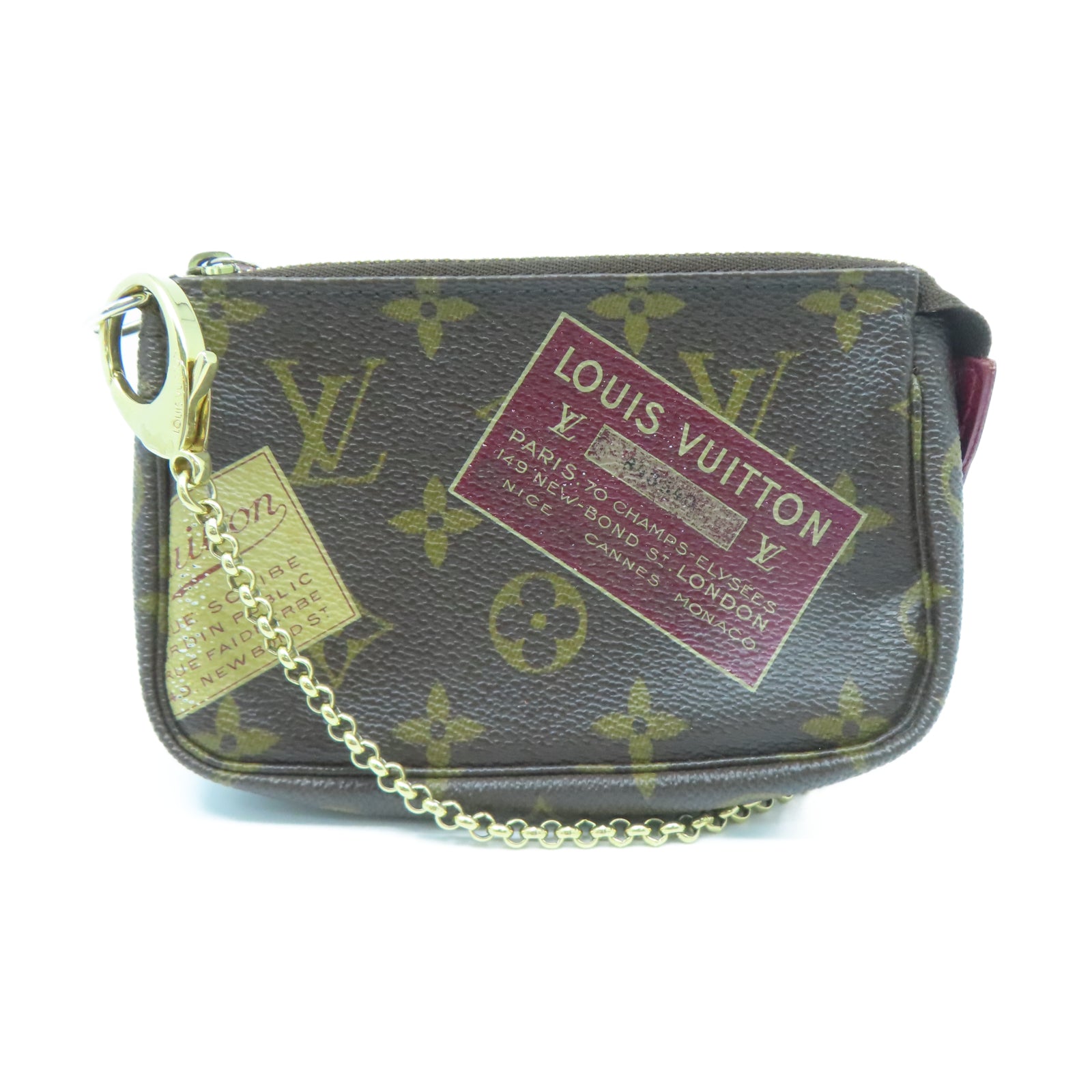 LOUIS VUITTON Monogram Pochette Accessories Pouch金扣鏈帶肩背袋棕色