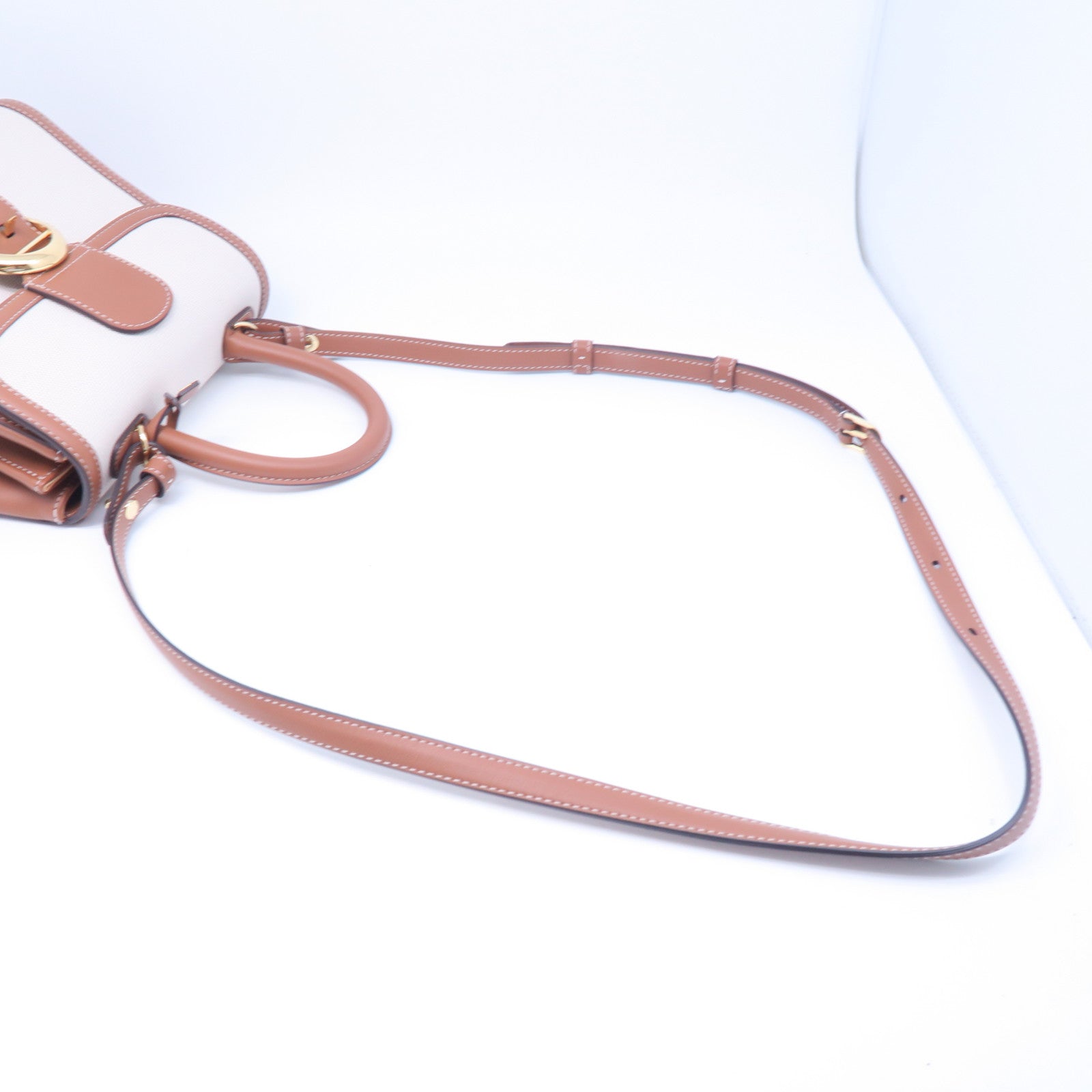 SELECTION 帆布/牛皮皮革Delvaux Brillant PM金扣手挽肩背兩用袋棕色/白色