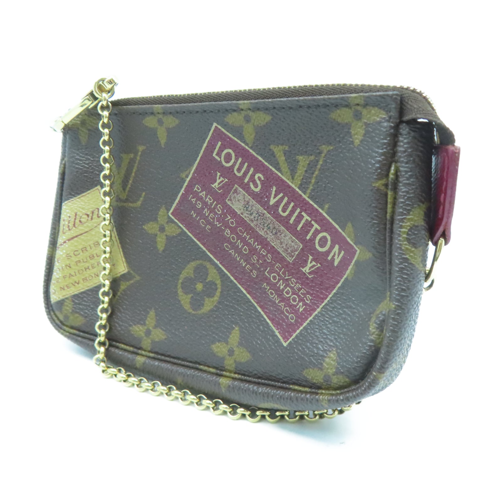 LOUIS VUITTON Monogram Pochette Accessories Pouch金扣鏈帶肩背袋棕色