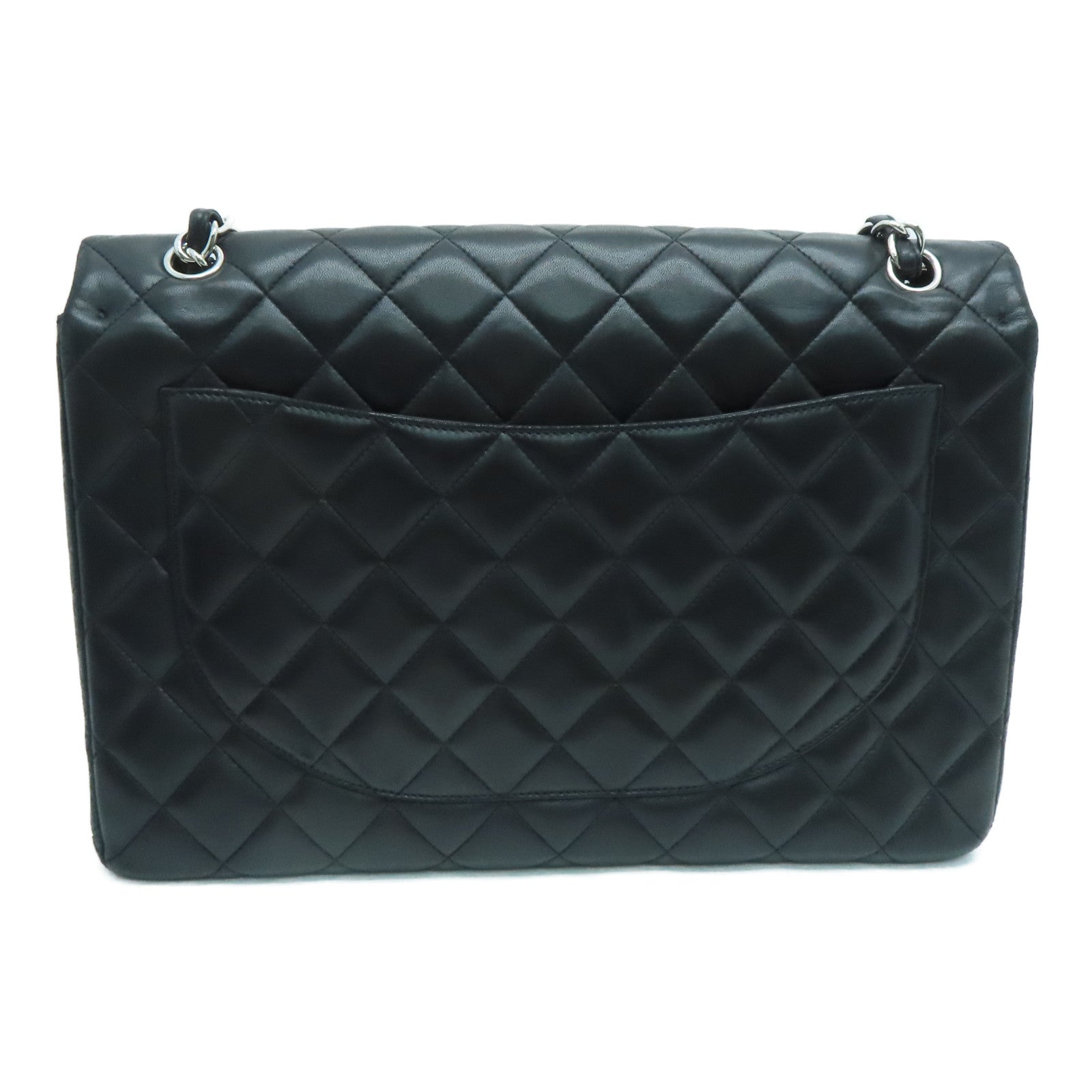 CHANEL 【激減優惠】菱格羊皮皮革Maxi Classic Flap銀扣鏈帶肩背袋黑色