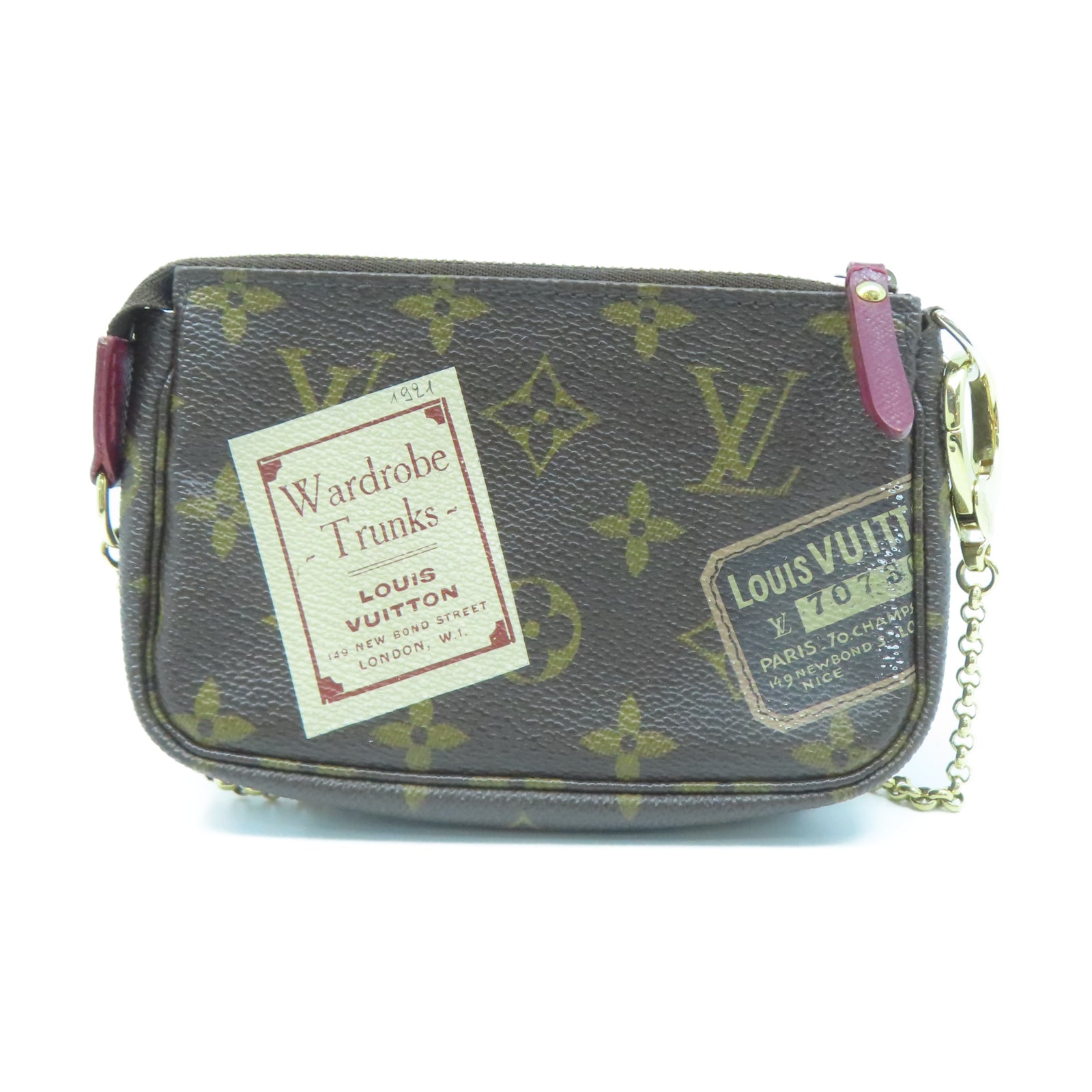 LOUIS VUITTON Monogram Pochette Accessories Pouch金扣鏈帶肩背袋棕色