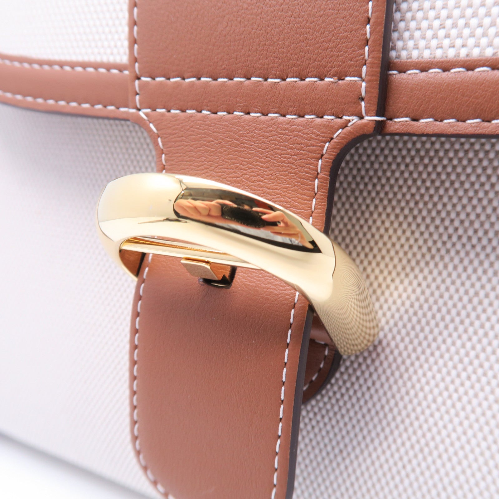 SELECTION 帆布/牛皮皮革Delvaux Brillant PM金扣手挽肩背兩用袋棕色/白色