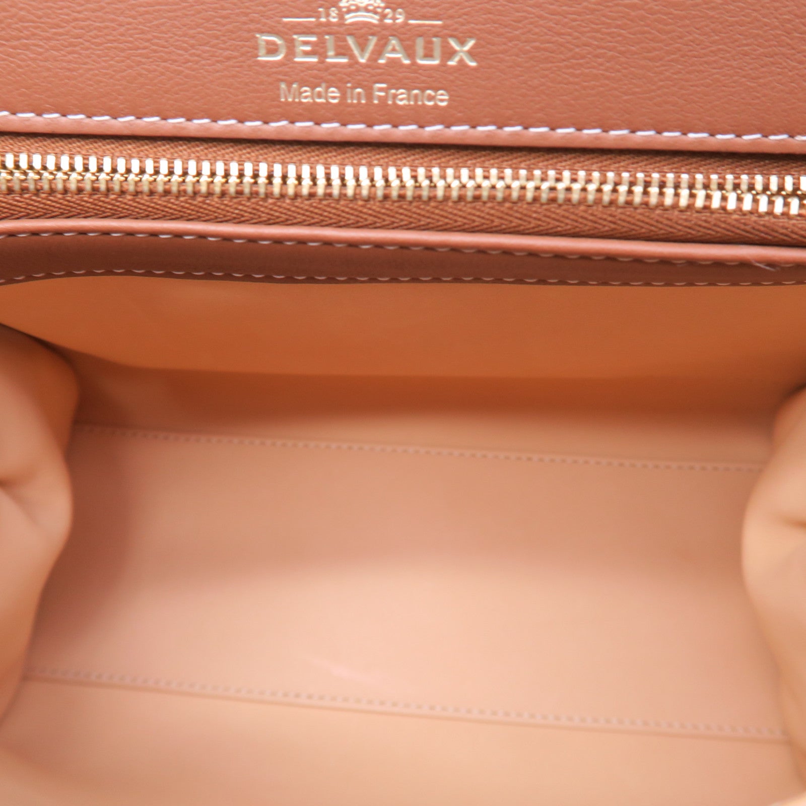 SELECTION 帆布/牛皮皮革Delvaux Brillant PM金扣手挽肩背兩用袋棕色/白色