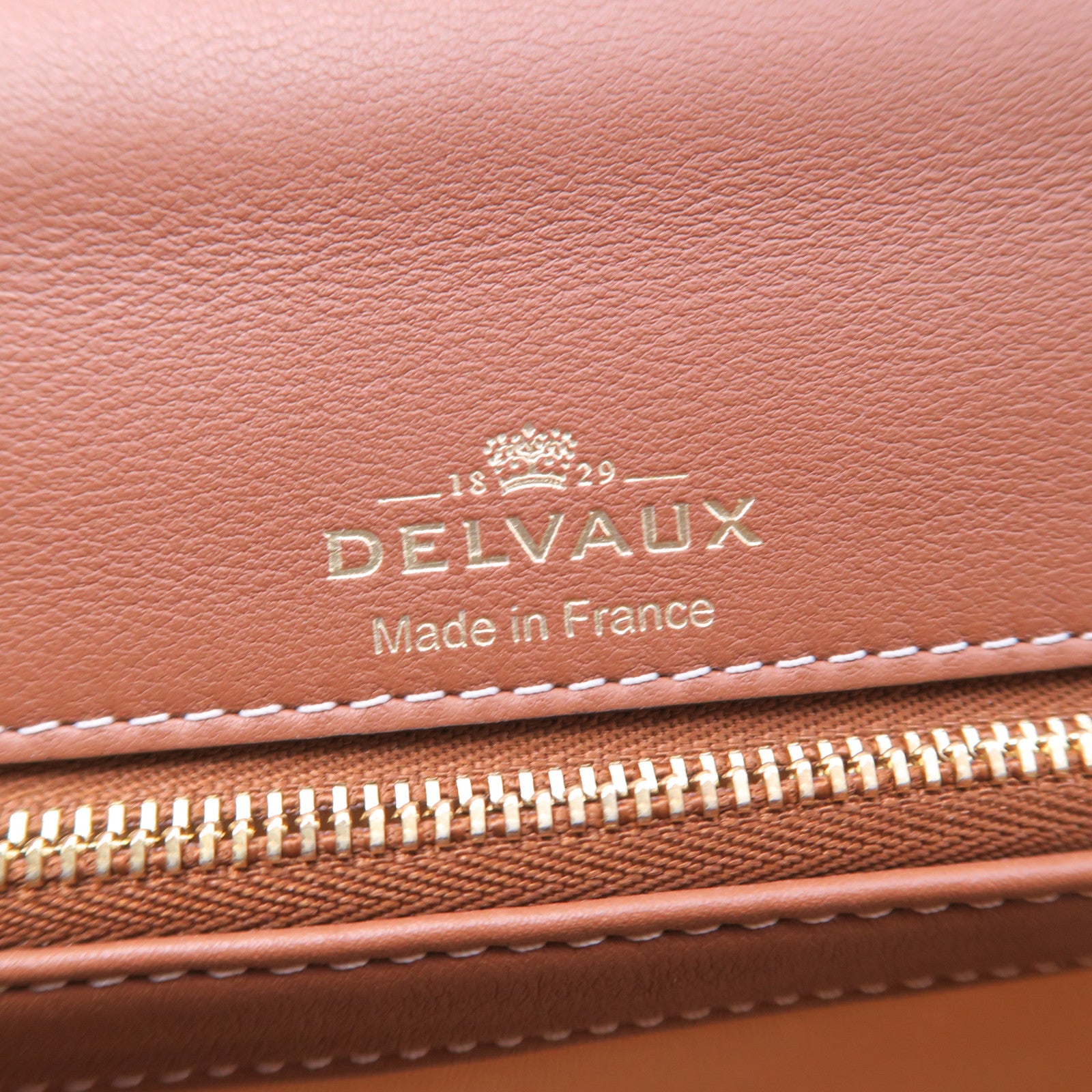 SELECTION 帆布/牛皮皮革Delvaux Brillant PM金扣手挽肩背兩用袋棕色/白色