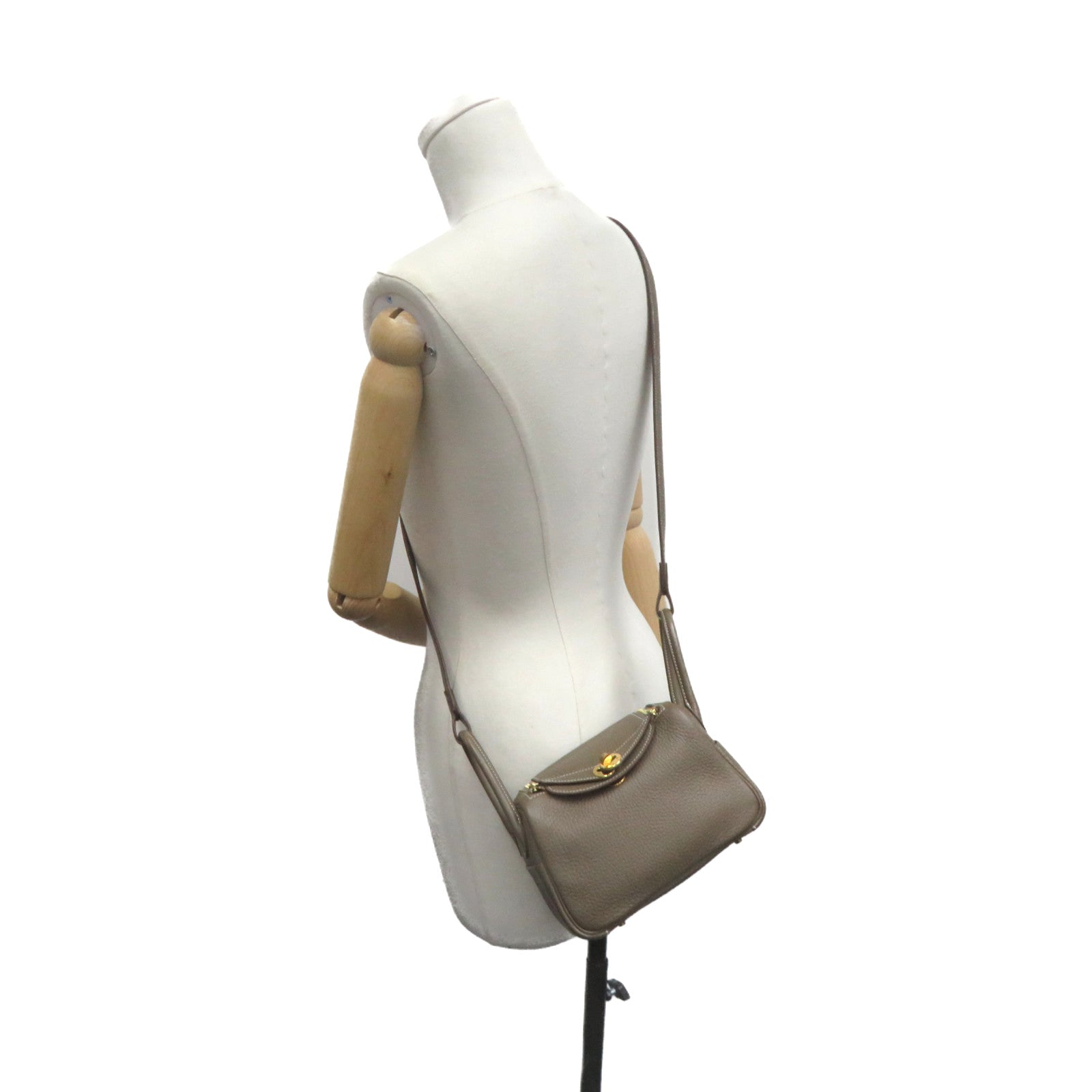 HERMES Clemence皮革Mini Lindy Shoulder Bag金扣肩背袋toupe啡色