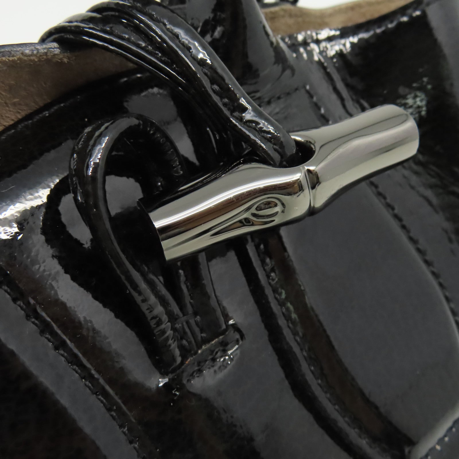 Longchamp 漆皮皮革2Way Shoulder Bag鏈帶手挽肩背兩用袋黑色