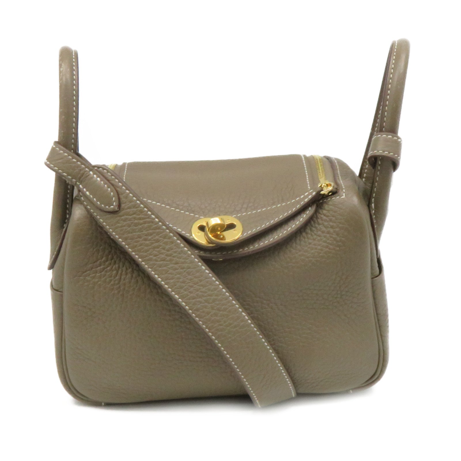 HERMES Clemence皮革Mini Lindy Shoulder Bag金扣肩背袋toupe啡色