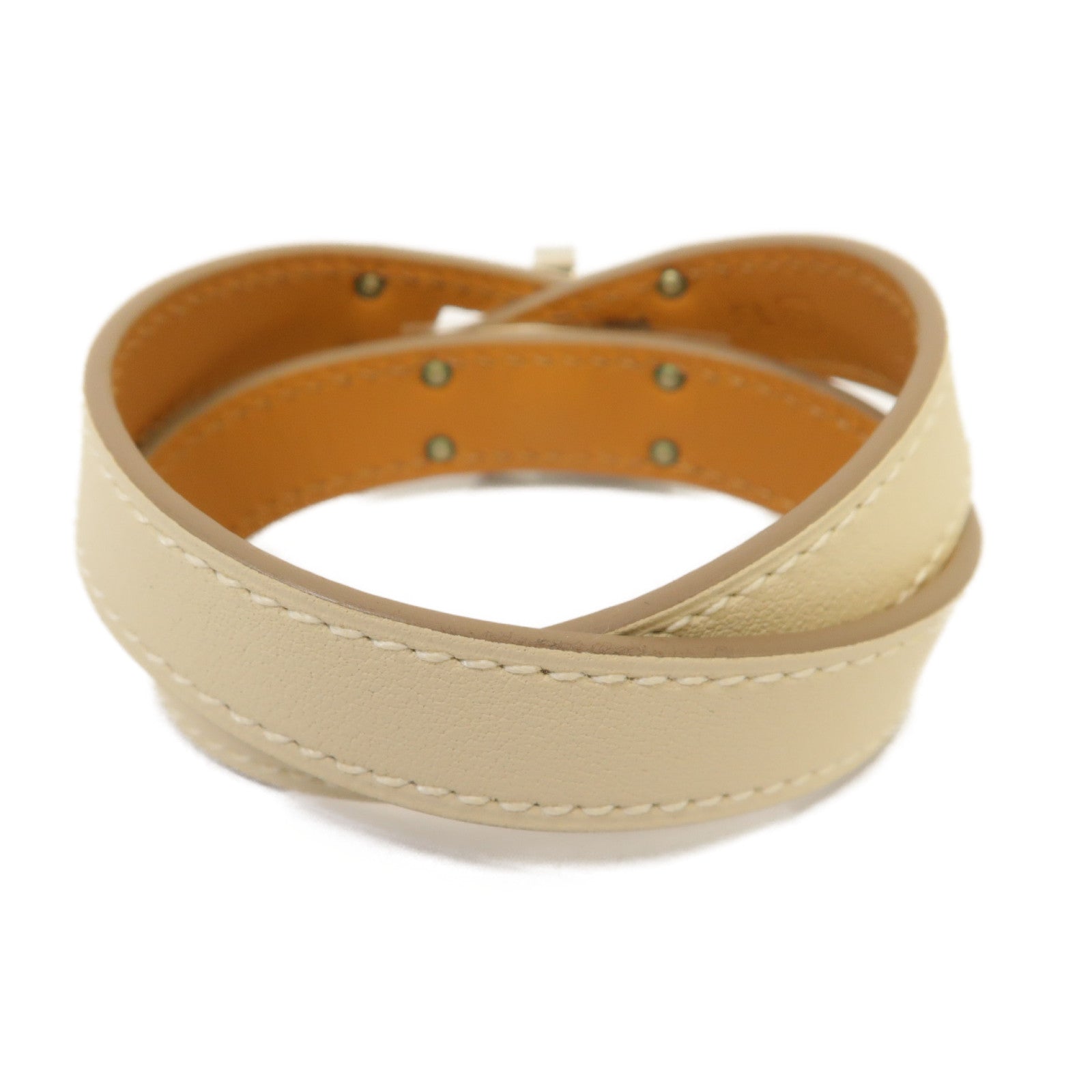 HERMES Swift皮革Kelly Double Tour銀扣手鐲米色