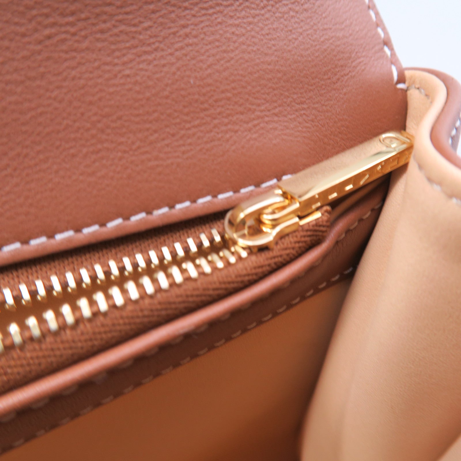 SELECTION 帆布/牛皮皮革Delvaux Brillant PM金扣手挽肩背兩用袋棕色/白色