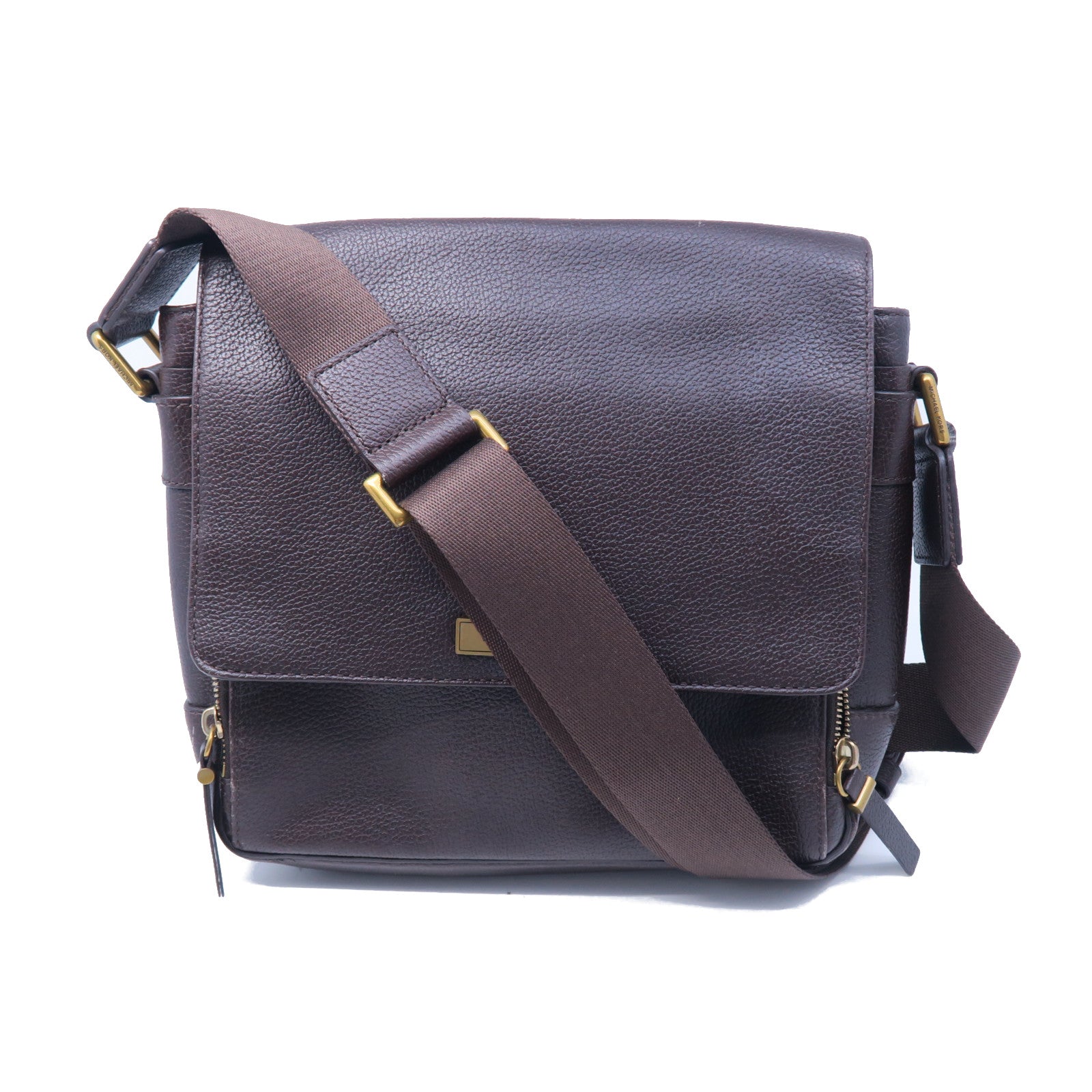 Michael Kors 牛皮皮革Messenger Bag金扣肩背袋棕色