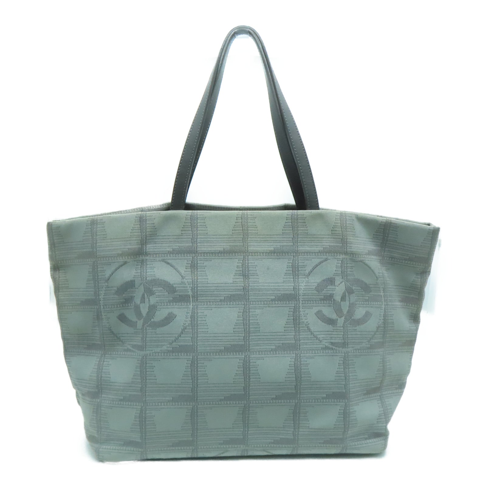 CHANEL Nylon New Travel Line Silver Buckle Hand Bag / Shoulder Bag Gray