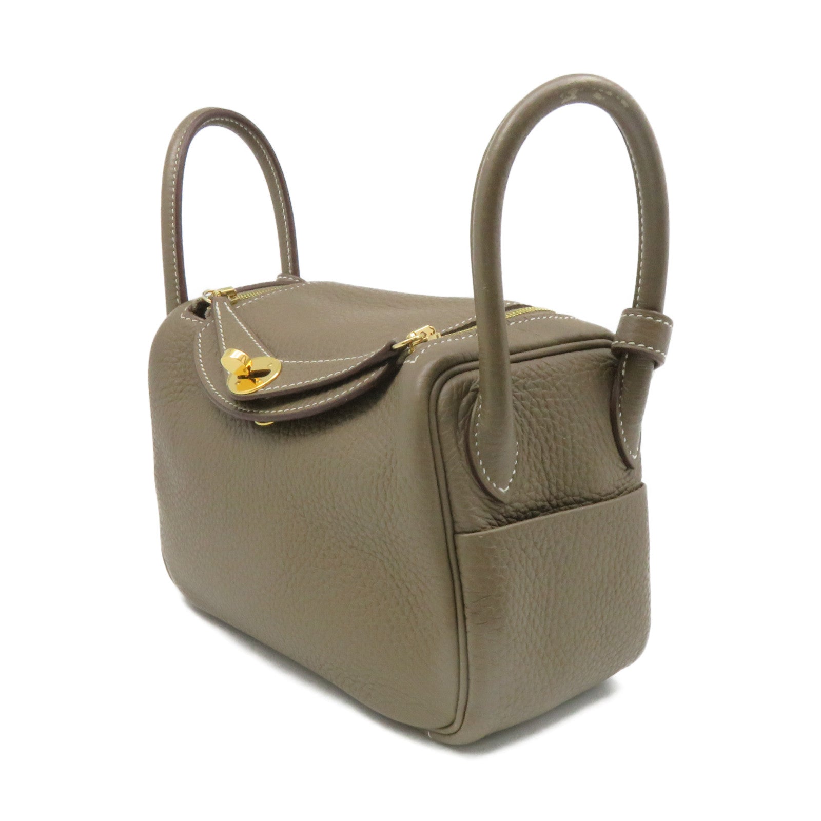 HERMES Clemence皮革Mini Lindy Shoulder Bag金扣肩背袋toupe啡色
