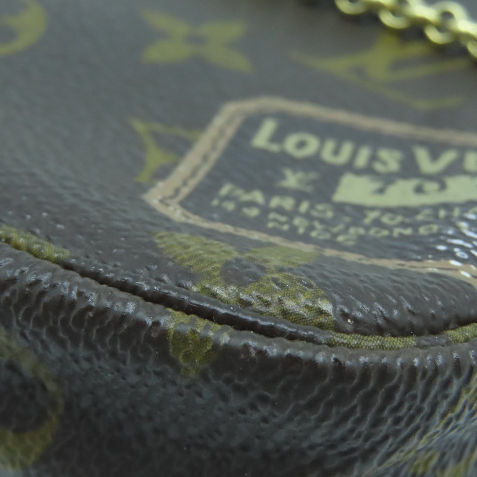 LOUIS VUITTON Monogram Pochette Accessories Pouch金扣鏈帶肩背袋棕色