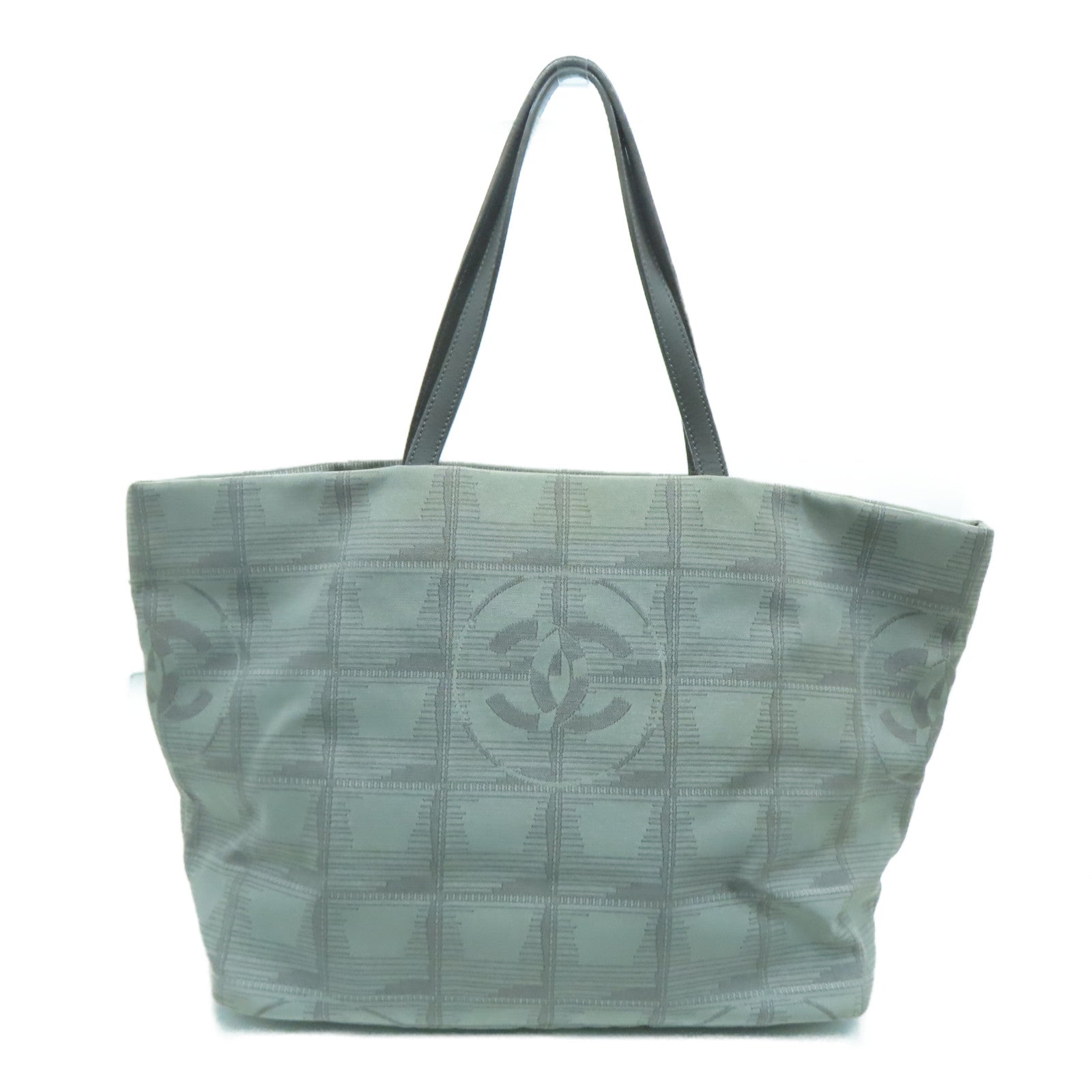 CHANEL Nylon New Travel Line Silver Buckle Hand Bag / Shoulder Bag Gray
