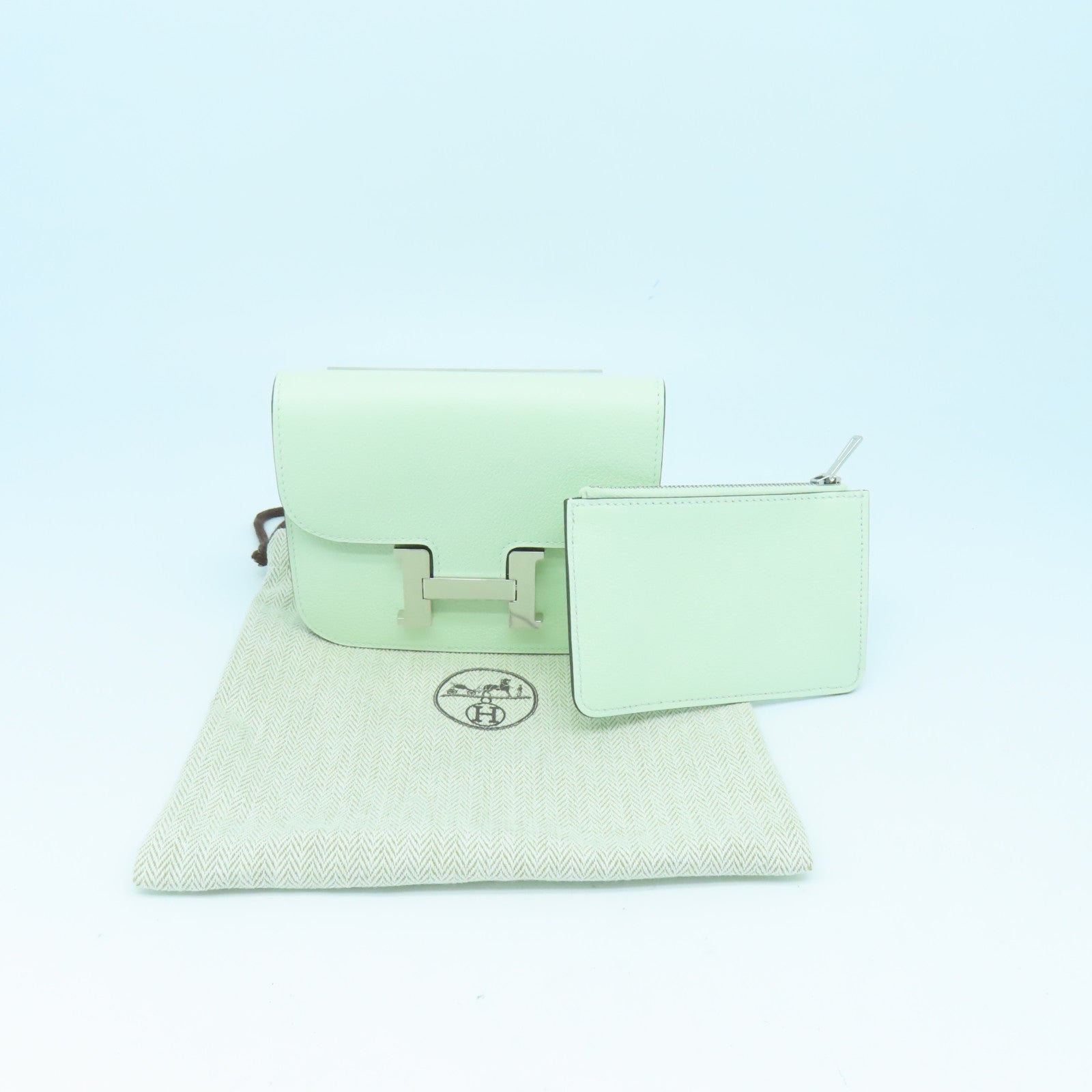 HERMES Evercolour皮革Constance Slim银扣腰包Vert Fizz绿色
