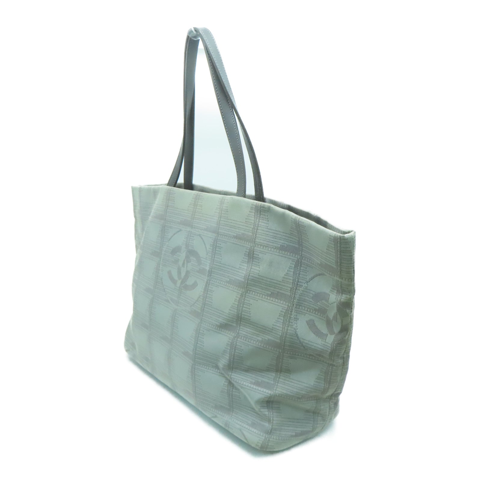 CHANEL Nylon New Travel Line Silver Buckle Hand Bag / Shoulder Bag Gray