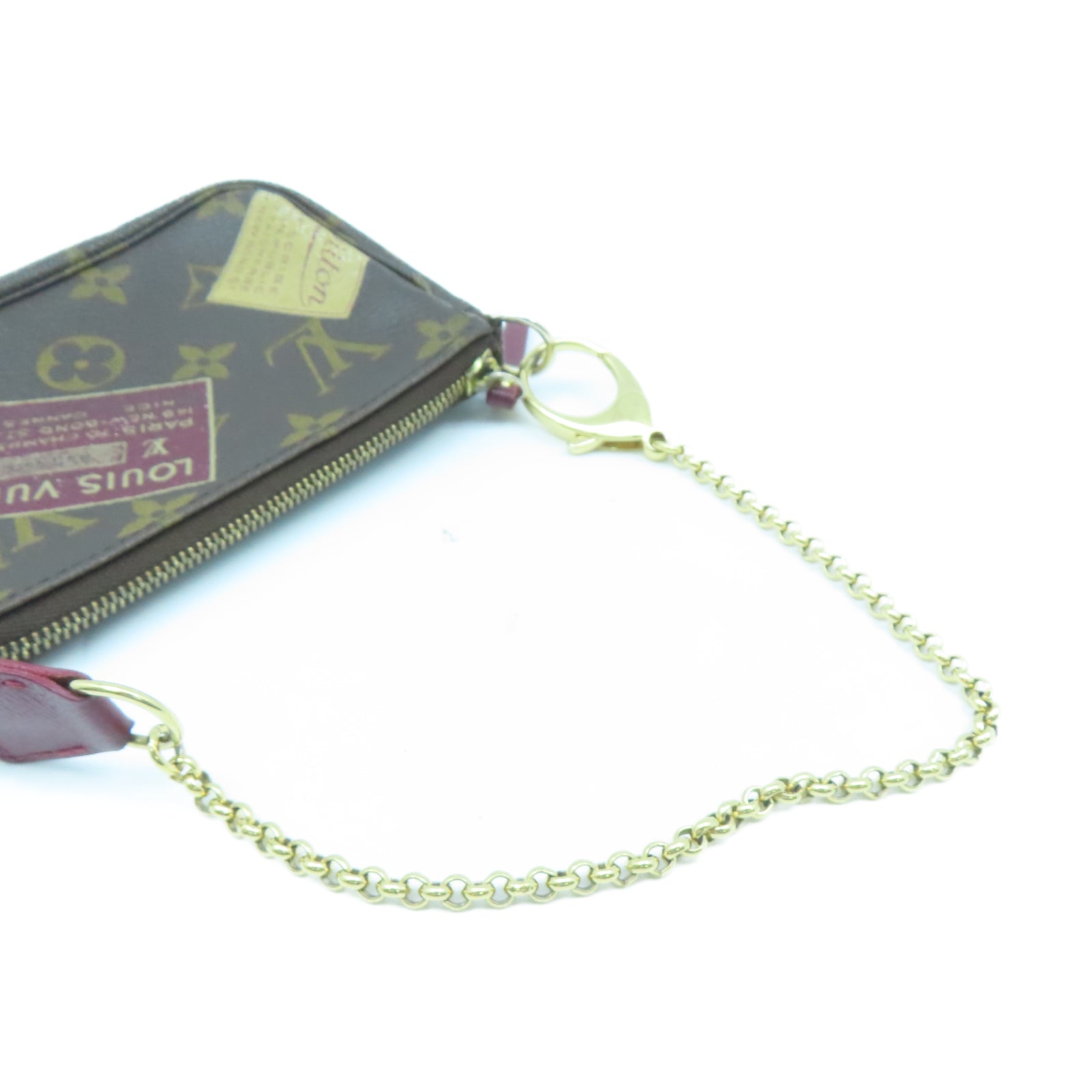 LOUIS VUITTON Monogram Pochette Accessories Pouch金扣鏈帶肩背袋棕色
