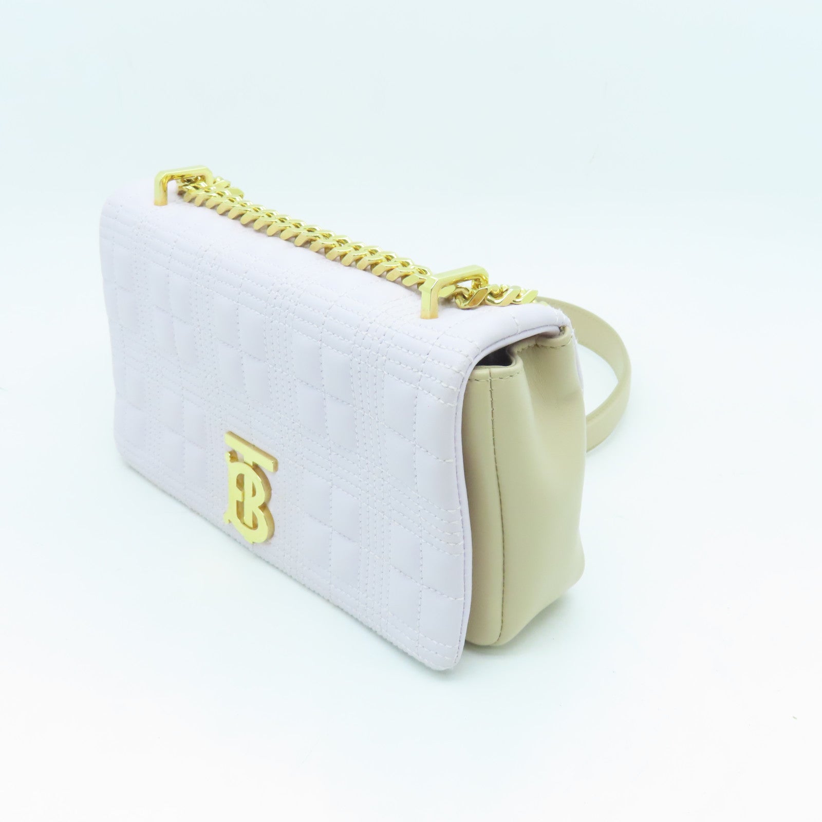 BURBERRY Sheepskin Leather Small Lola Bag Gold Buckle Purple/Beige