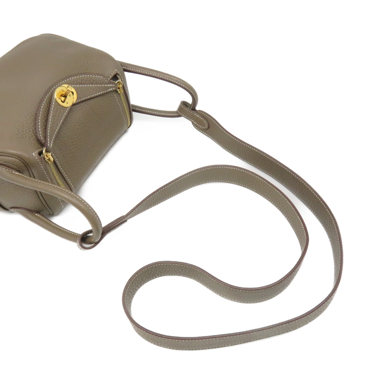 HERMES Clemence皮革Mini Lindy Shoulder Bag金扣肩背袋toupe啡色