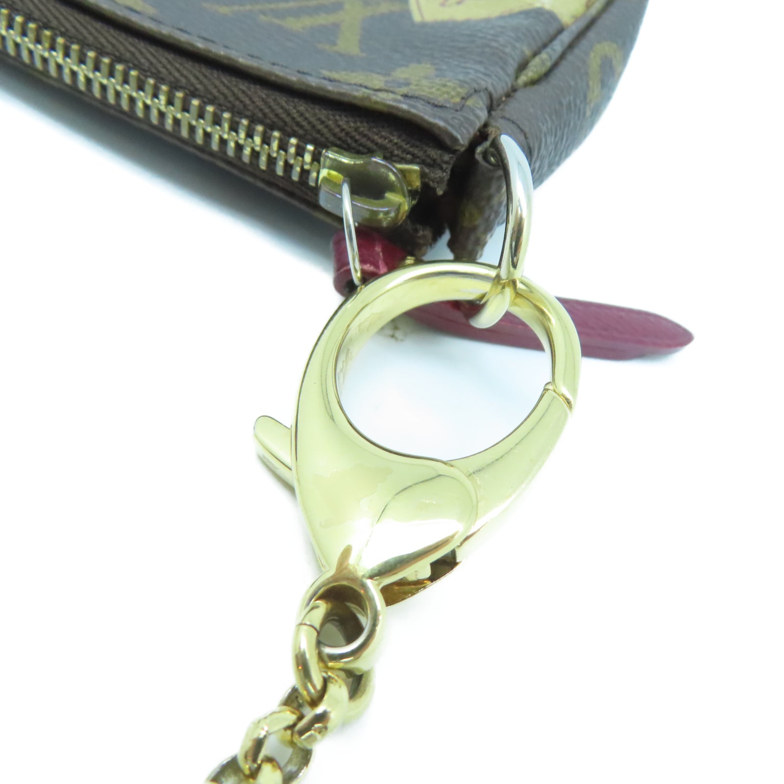 LOUIS VUITTON Monogram Pochette Accessories Pouch金扣鏈帶肩背袋棕色