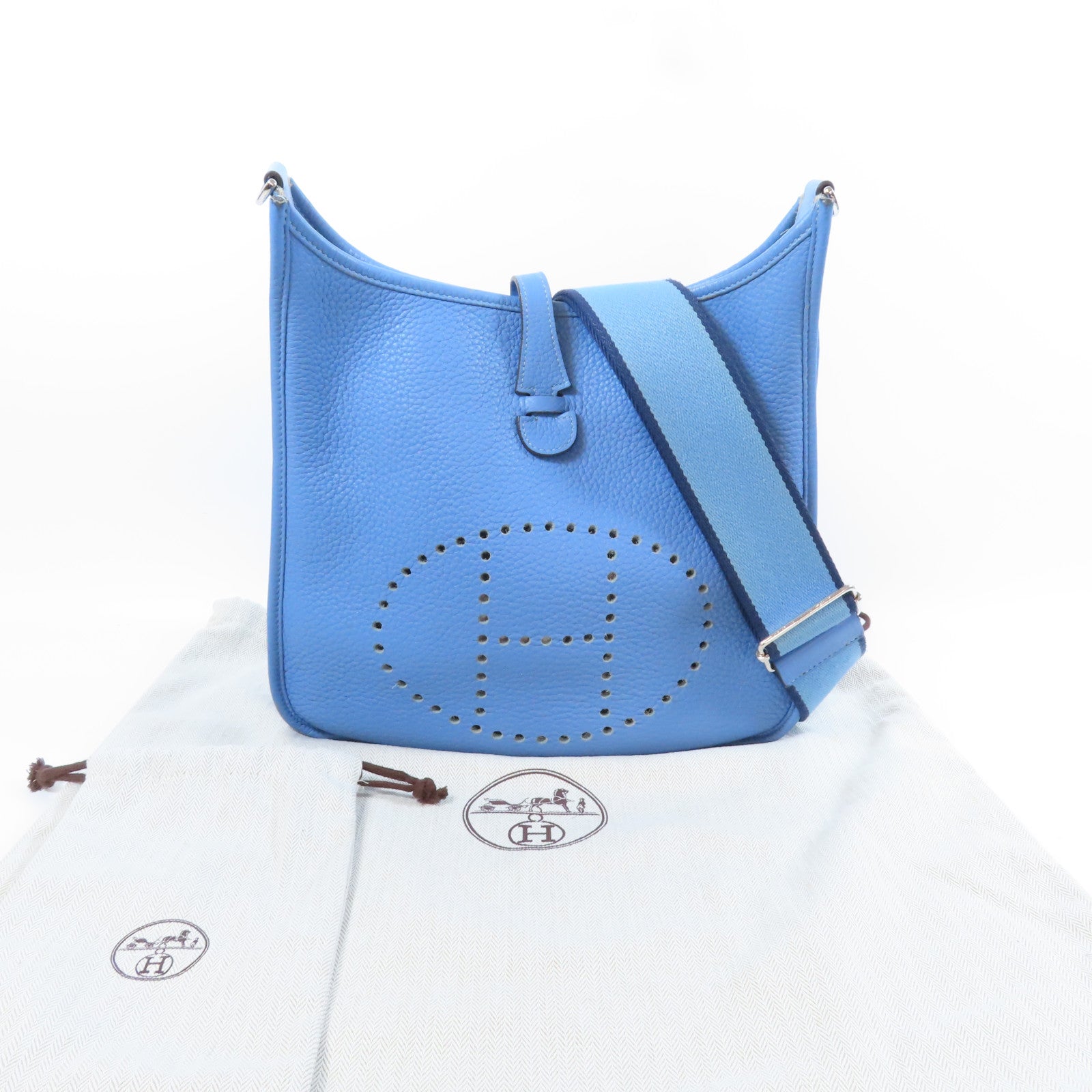 HERMES Clemence皮革Evelyne PM銀扣肩背袋藍色