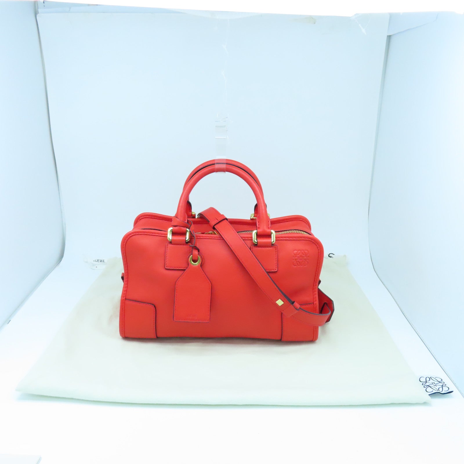 LOEWE cowhide leather Amazona 28 gold buckle handle shoulder bag red