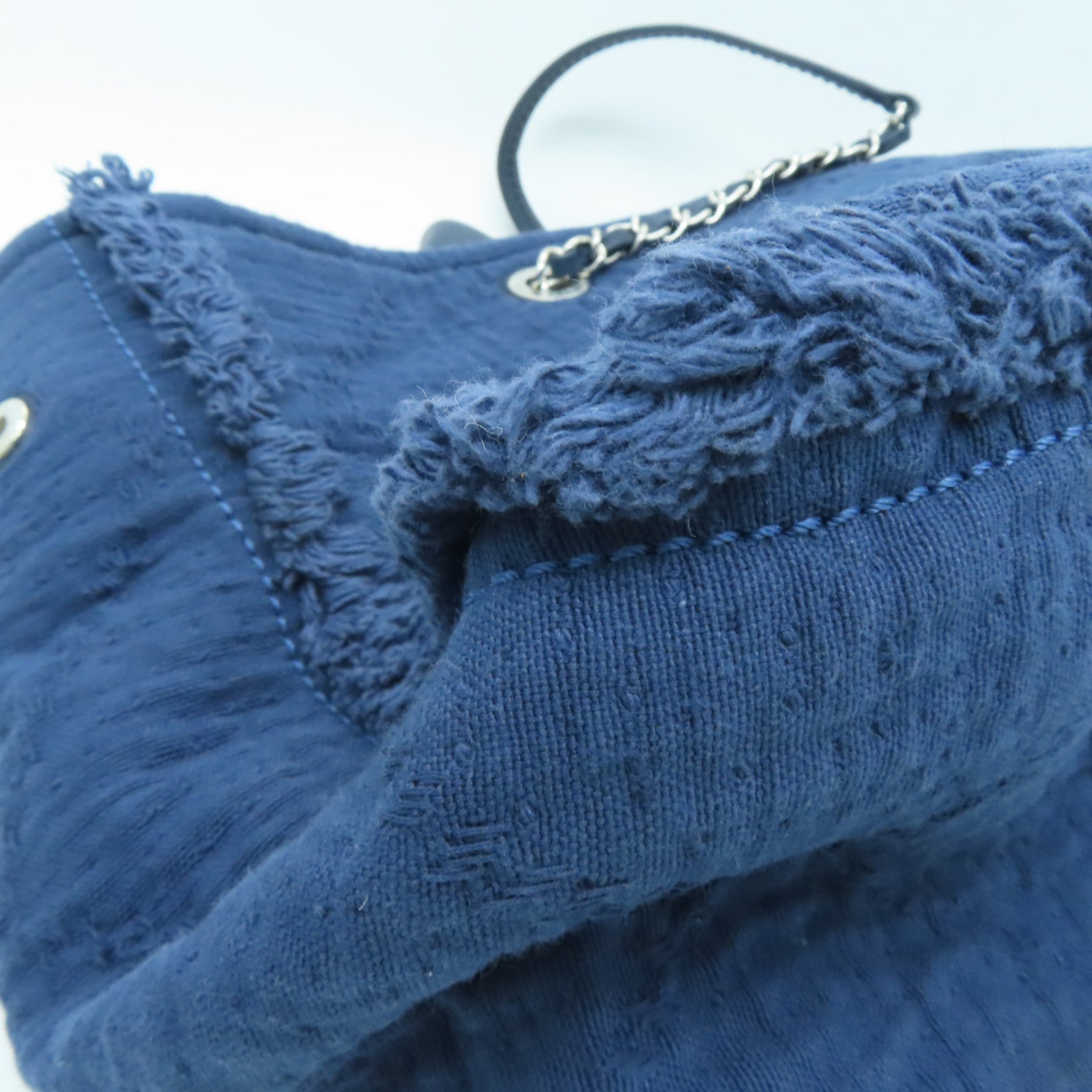 CHANEL [Sharp Discount] Mixed Fiber Large Shopping Tote Hand Silver Buckle Handle Shoulder Back Dual-Purpose Bag Navy Blue