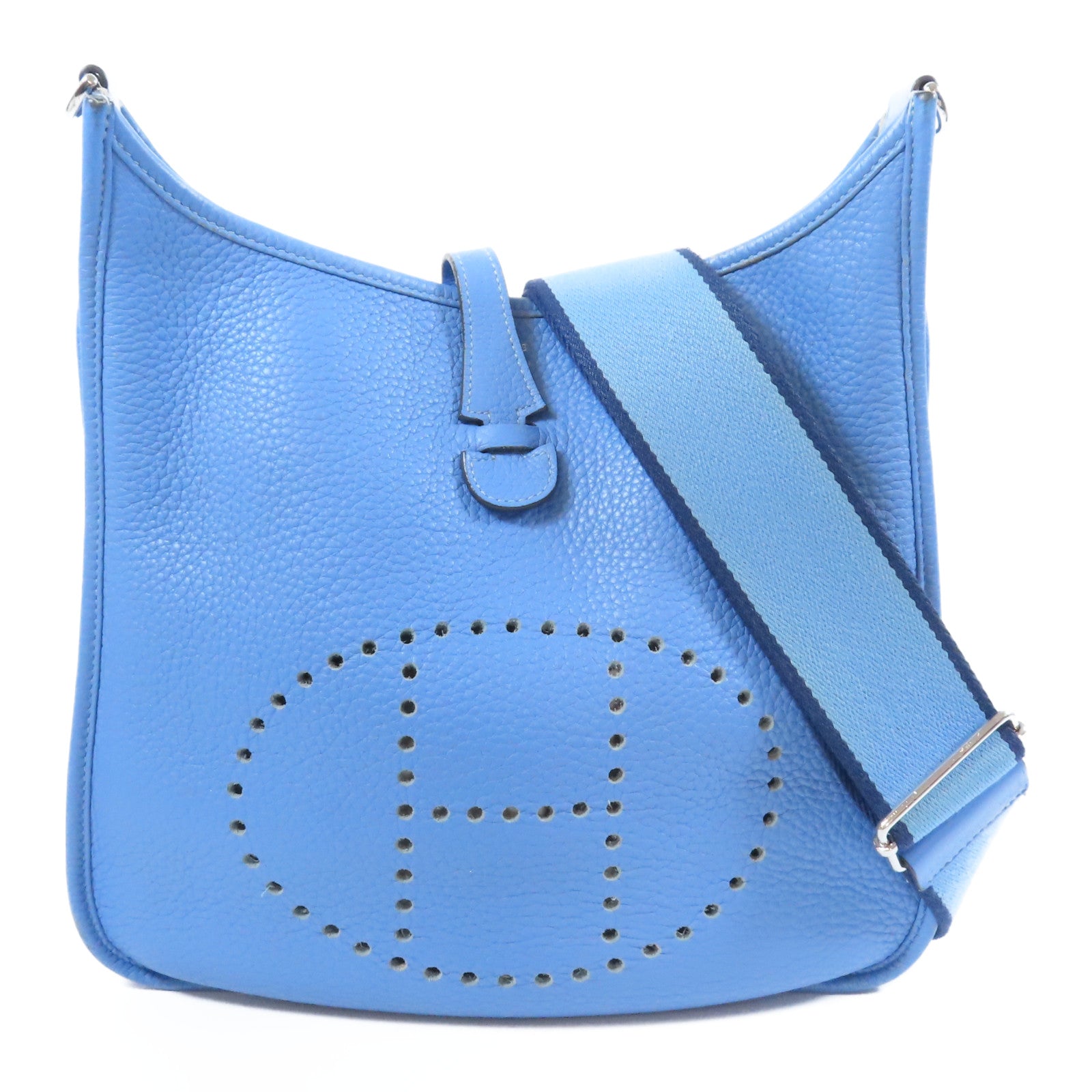 HERMES Clemence皮革Evelyne PM銀扣肩背袋藍色